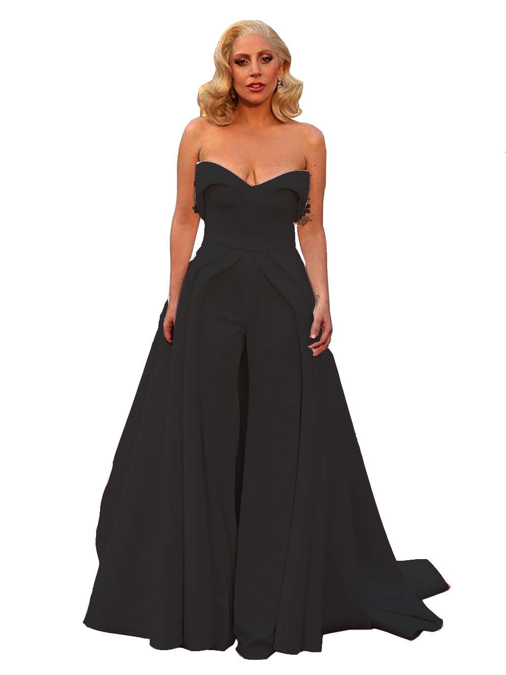 Emanni Women's Black Sweetheart Neck Jumpsuit Dress - Elegant Evening Gown with Overskirt for Bridal Guest, Party & Special Occasions