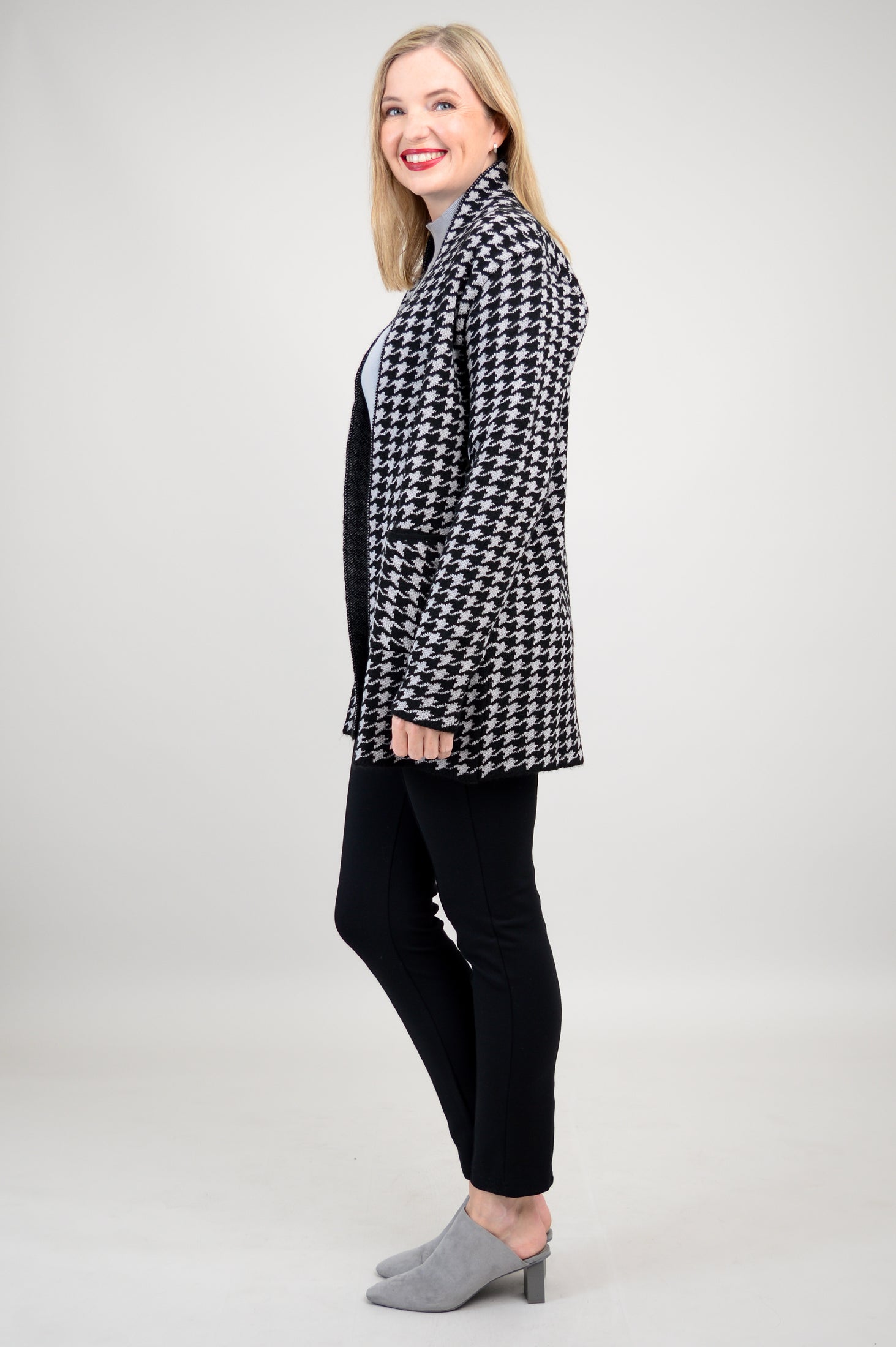 Dakota Cardigan Women's Houndstooth Pattern Cotton Wool Blend Knit Sweater for Fall & Winter - Cozy Office Wear & Casual Outfits
