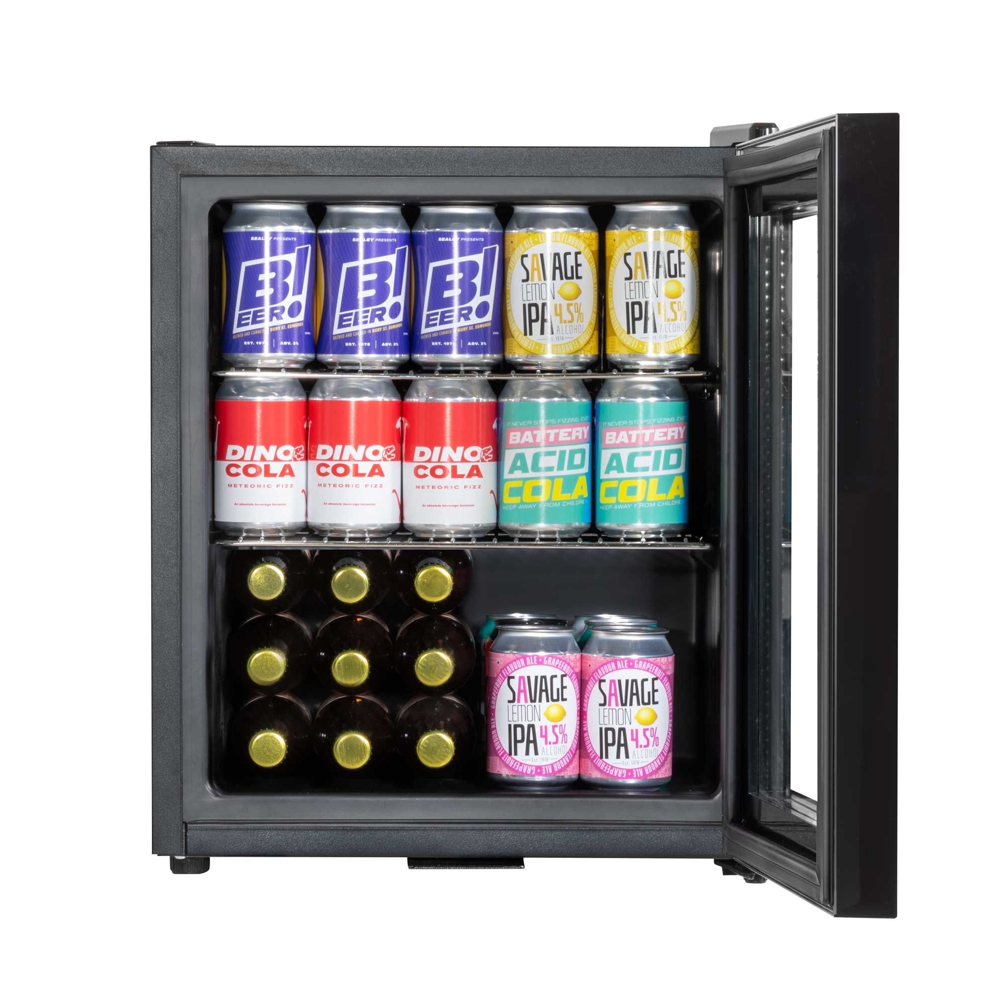 Baridi 50L Mini Fridge for Drinks, Beer & Wine - Compact Beverage Cooler with LED Light, Energy Efficient, Black (DH12) - Perfect for Home, Office, Dorm Room or Outdoor Parties