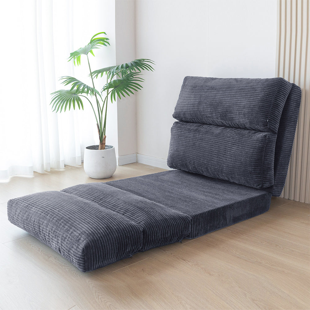 MAXYOYO Folding Sofa Bed - Extra Wide Corduroy Floor Sofa for Small Spaces, Dark Grey | Convertible Guest Bed & Lounge Chair for Apartments, Dorms & Living Rooms