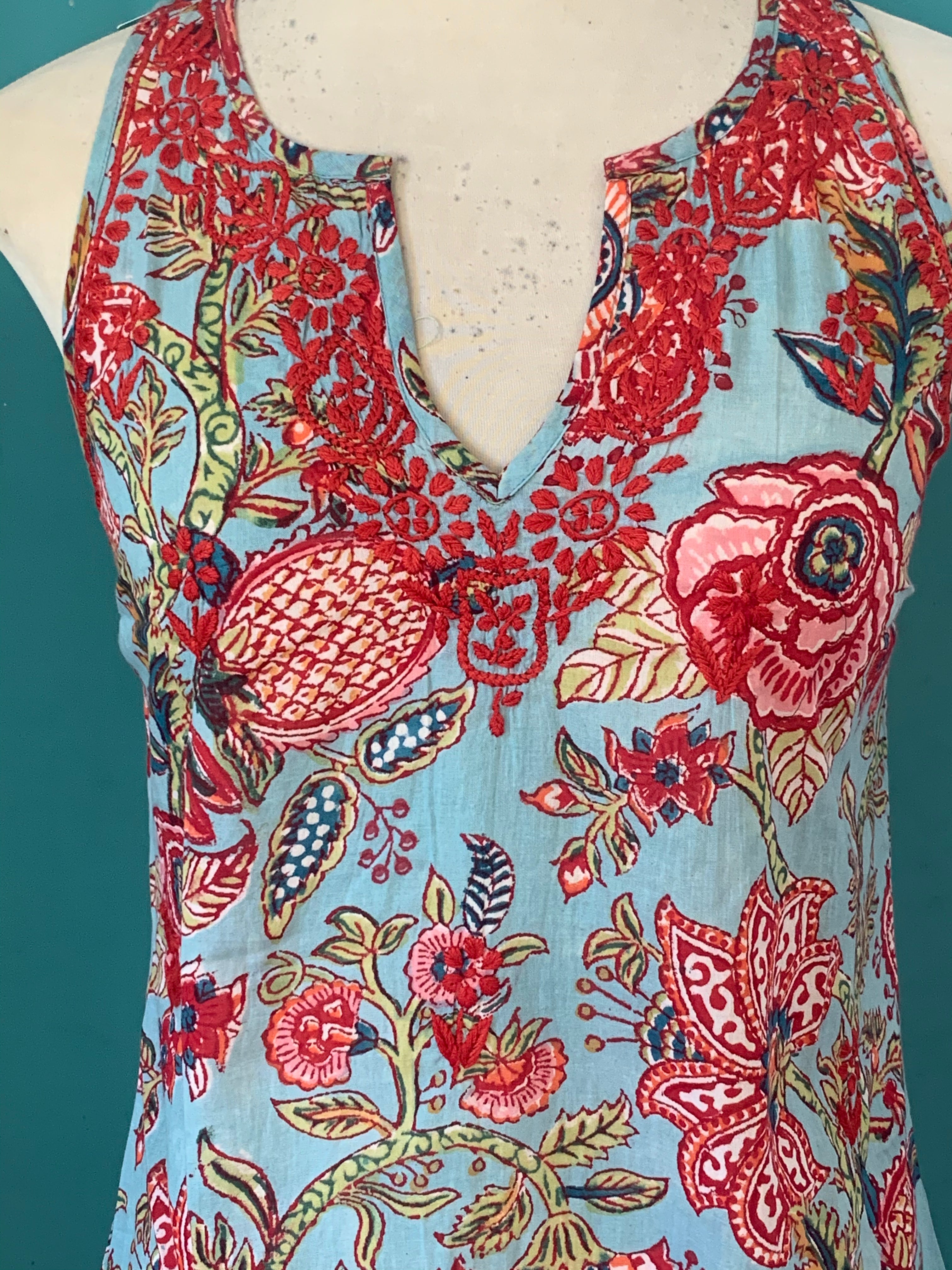 Hand Block Print & Hand Embroidered Kurti Shawl - Elegant Women's Fashion for Parties, Weddings & Festive Occasions