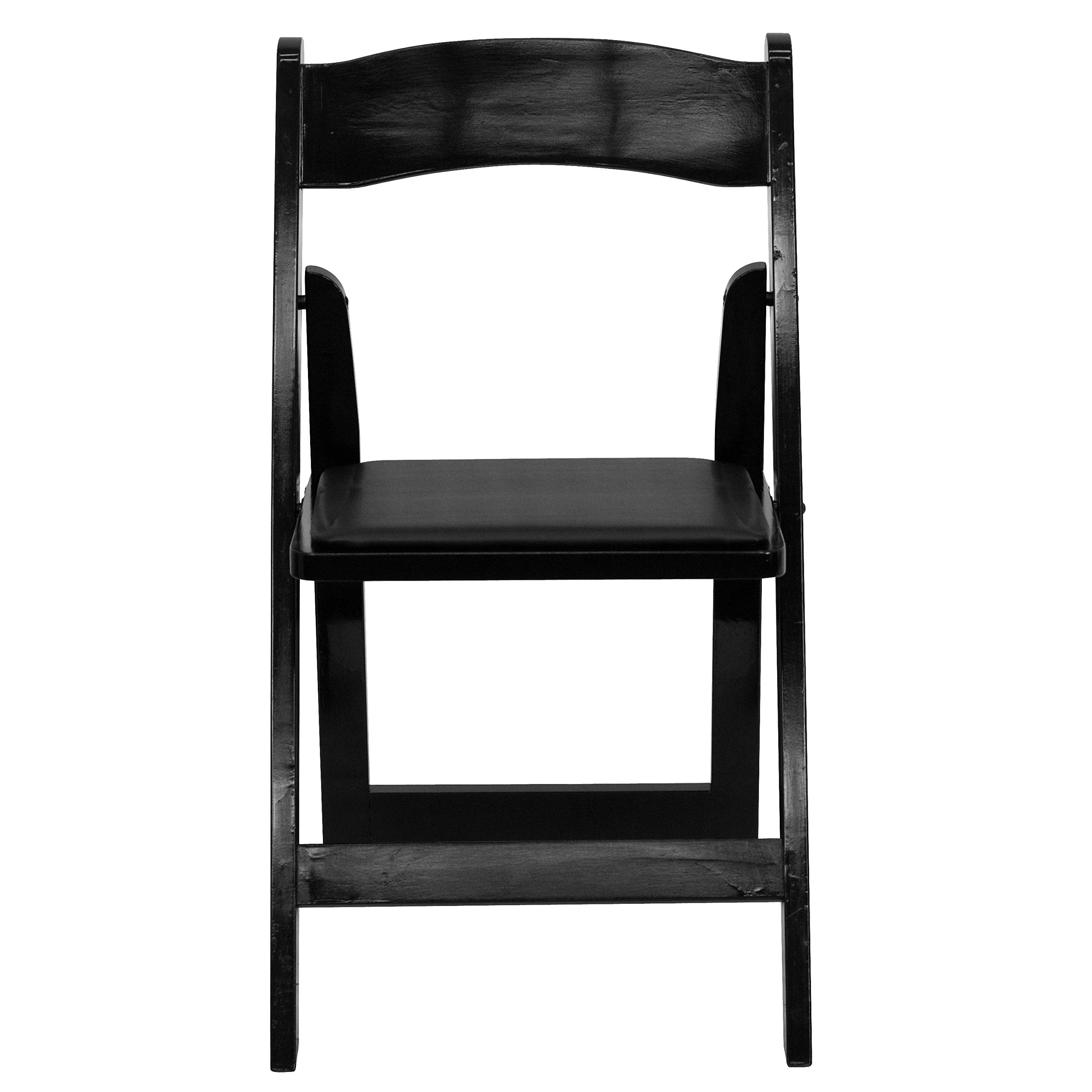 2 Pack Black Wood Folding Chairs with Vinyl Padded Seats - Sturdy & Comfortable for Indoor/Outdoor Events, Parties, Weddings & Home Use