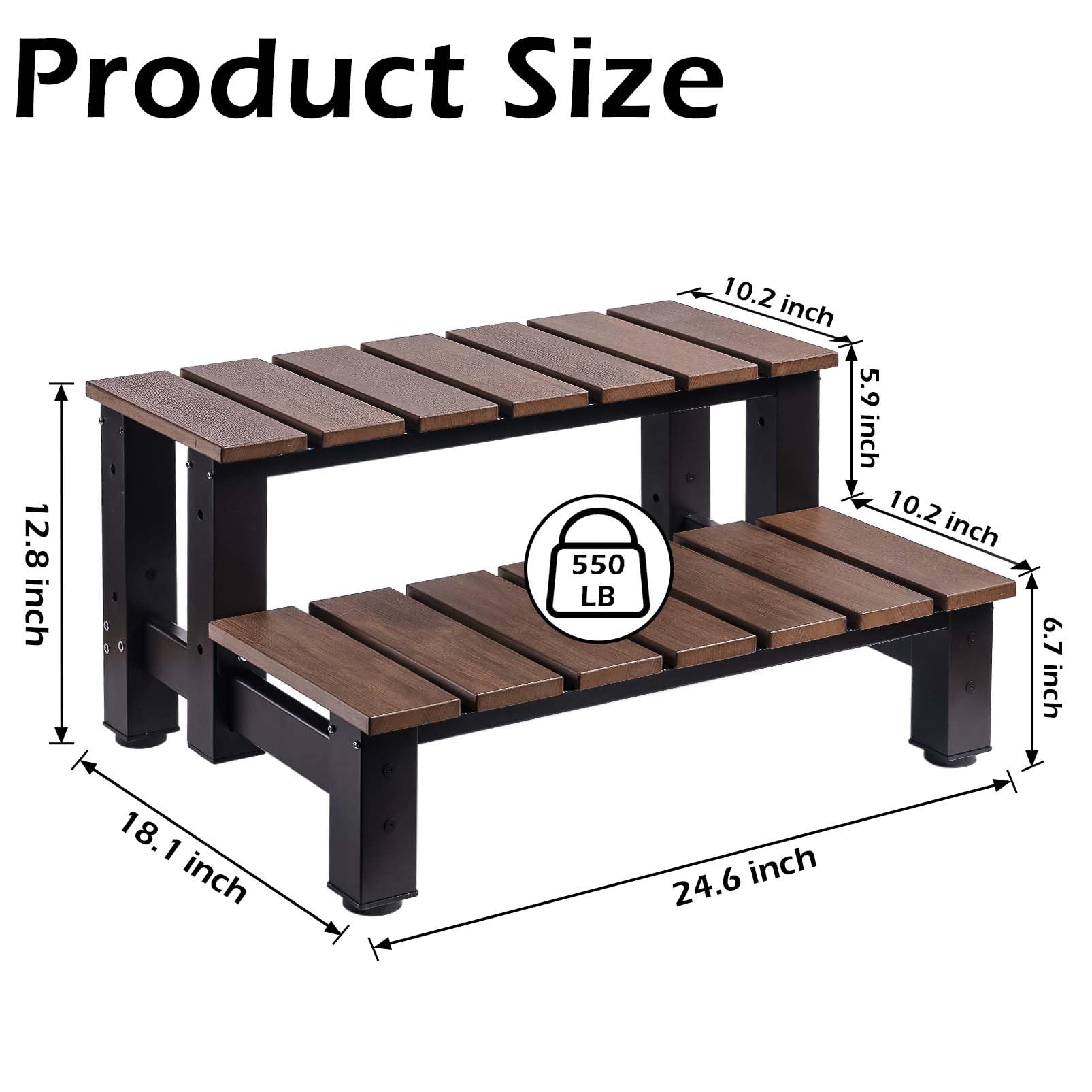 **Heavy Duty Hot Tub Steps - 550 LBS Weight Capacity, 2-Step Spa Stairs for RV, Swimming Pool, Above Ground Pools & Outdoor Bathtubs - Non-Slip Ladder for Safe Entry & Exit**    *(Perfect for Hot Tubs, Spas, RV Camping, and Backyard Pool Relaxation!)*
