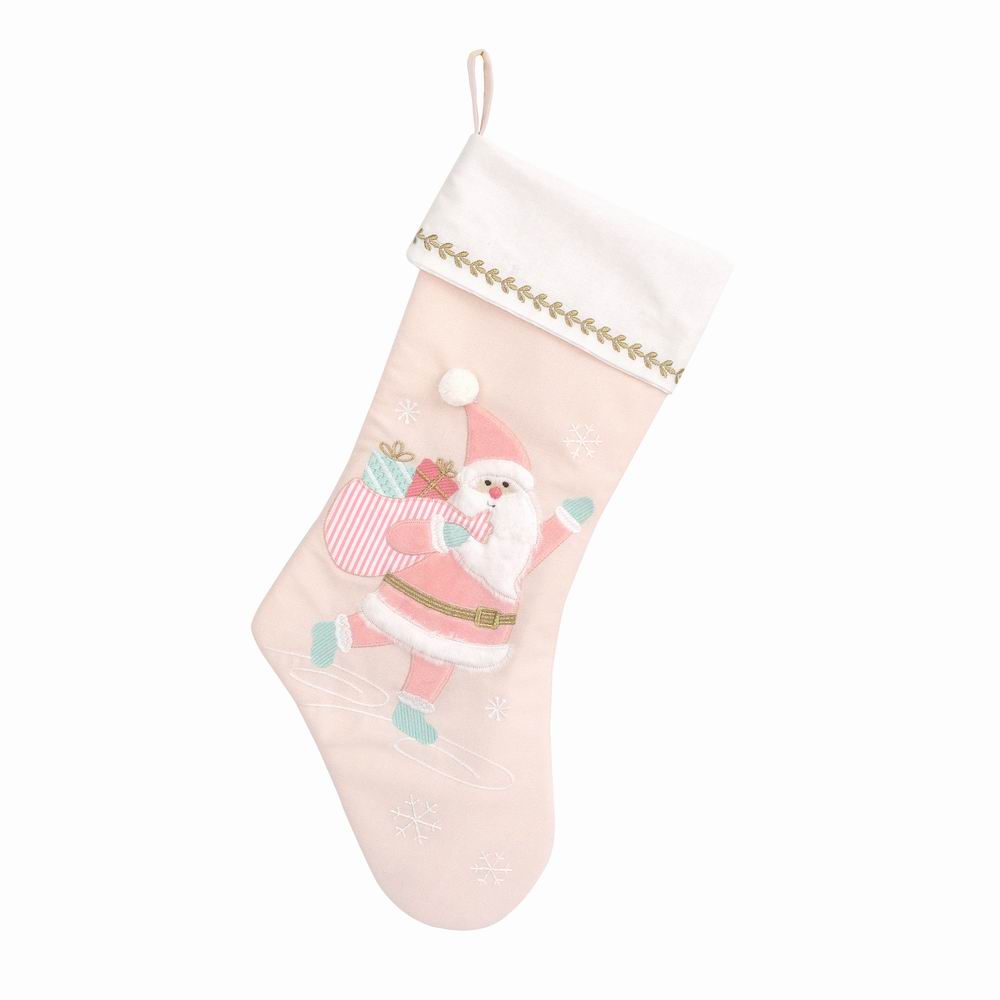 Festive Pink Santa Christmas Stocking for Holiday Decorations - Perfect for Fireplace Mantel, Gift Exchange & Festive Home Decor