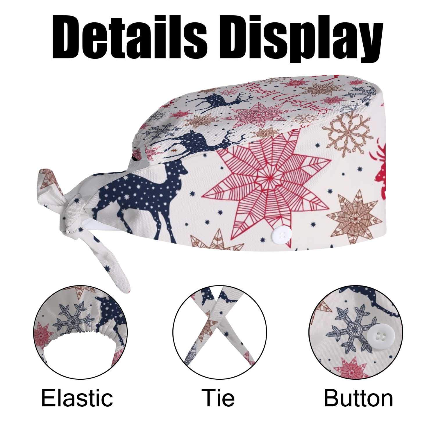 Adjustable Work Hat with Buttons & Sweatband - Christmas Deer Pattern Unisex Cap for Women & Men - Tie Back Design for Long Hair - Perfect for Outdoor Jobs, Construction, Gardening & Holiday Gifts