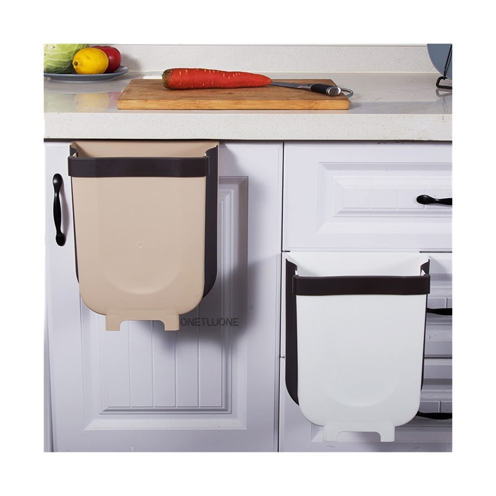 Foldable 8L Wall Mounted Trash Can - Large Capacity Kitchen & Car Garbage Bin, Strong & Easy to Clean Waste Basket (Dark Khaki) - Perfect for Small Spaces, RVs & Office Use