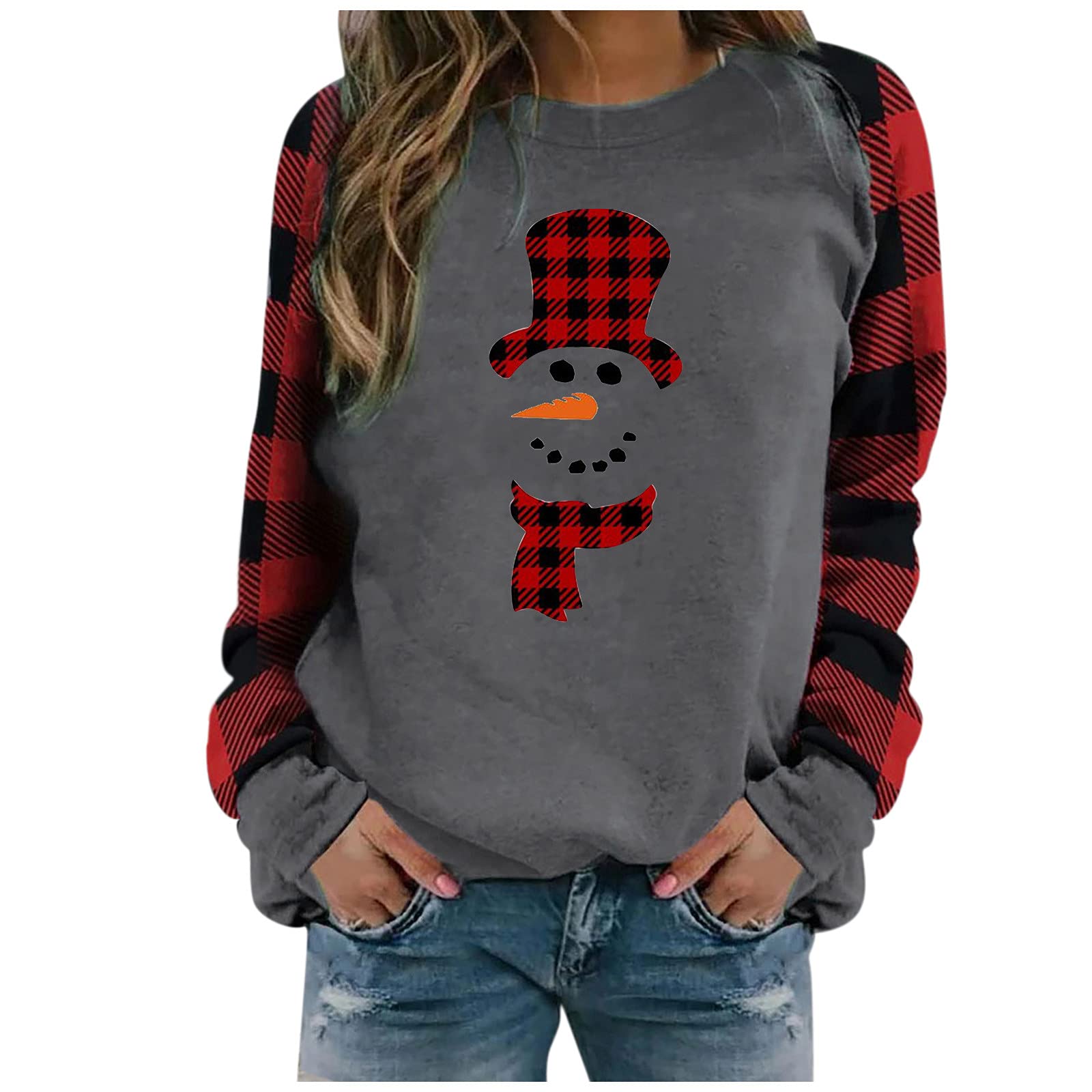 Christmas Women's Santa Claus Elk Print Sweatshirt - Casual Loose Long Sleeve Crewneck Pullover Sweater for Holiday Parties & Cozy Winter Outfits