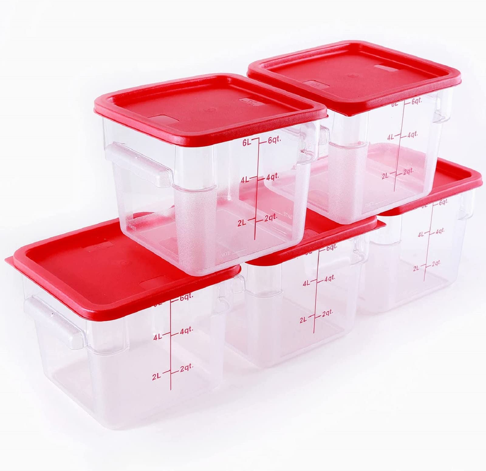 6 Qt Commercial Grade Square Food Storage Containers with Lids - BPA-Free Polycarbonate, Clear (Set of 5) - Perfect for Restaurant, Catering & Bulk Food Storage