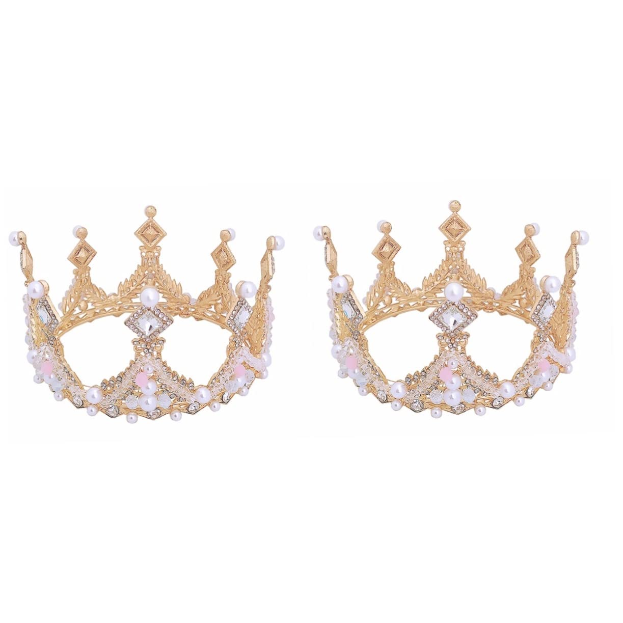2 Pcs Elegant Baroque Bridal Tiaras for Women & Girls - Crystal Rhinestone Princess Crown Headbands for Birthday Parties, Weddings, Pageants and Special Occasions - Alloy Round Headdress with Sparkling Stones for Kids & Adults
