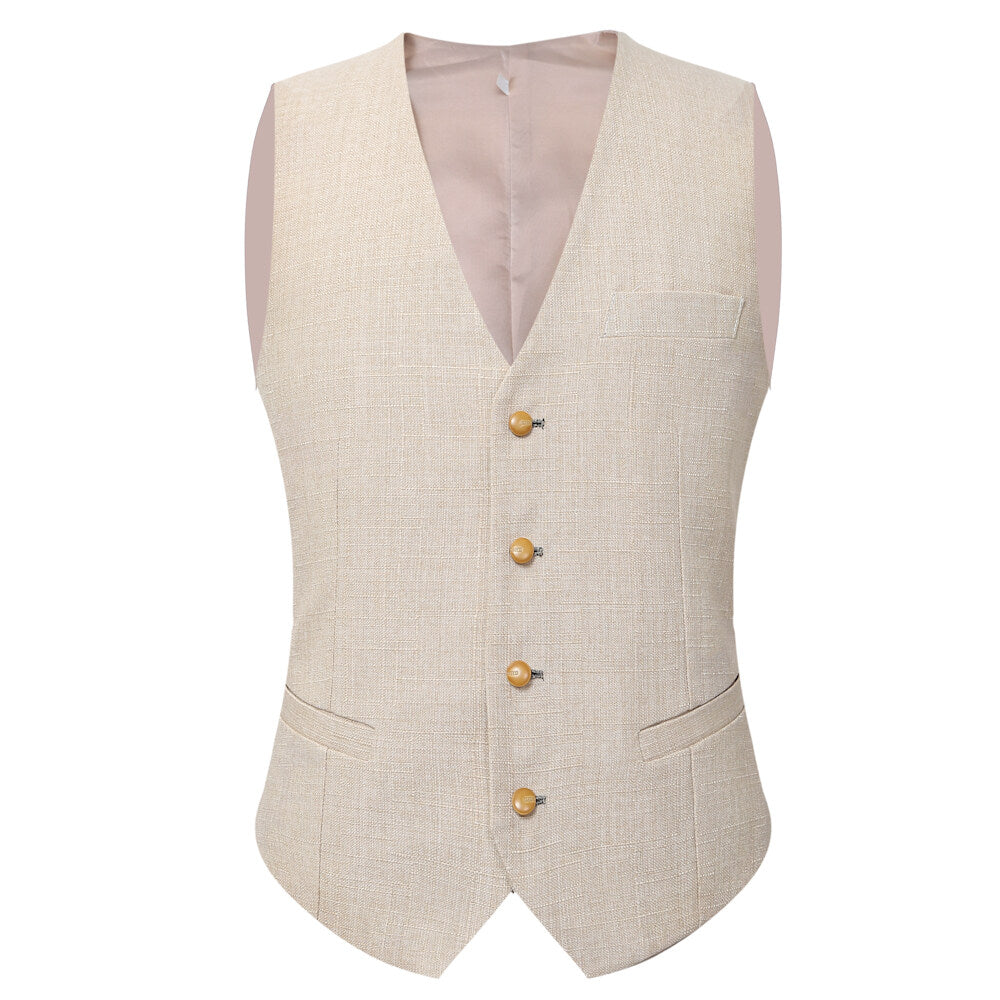Premium Men's 3-Piece Linen Suit Set - Breathable Blazer Jacket, Formal Vest & Dress Pants for Weddings, Business Meetings & Summer Events