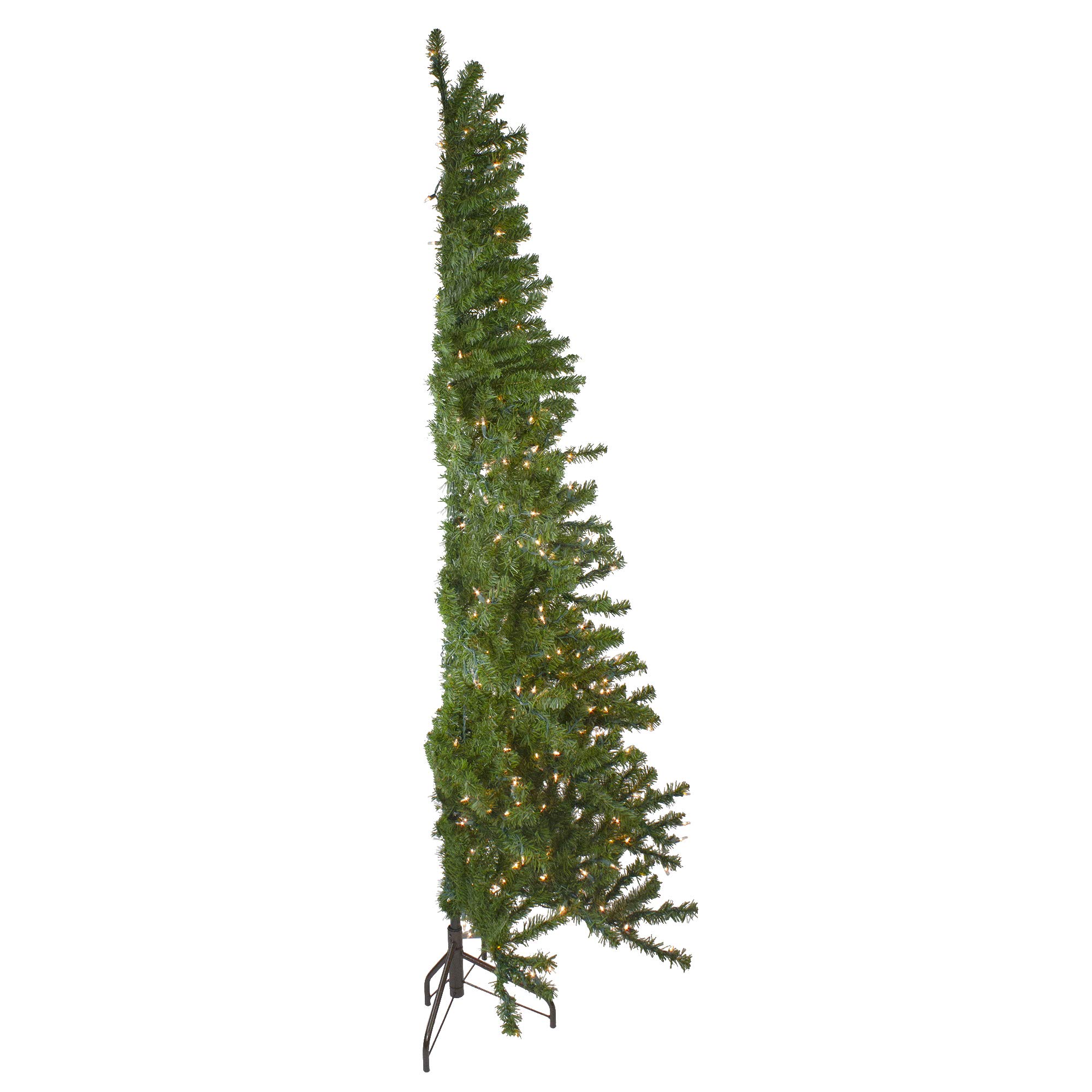 7.5' Pre-Lit Artificial Canadian Pine Christmas Wall Tree with Clear Lights - Space Saving Holiday Decor for Small Apartments, Dorms & Offices