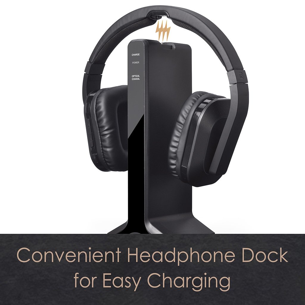 Avantree HT280 Wireless Headphones for TV - 2.4G RF Transmitter with Charging Dock, Digital Optical Audio, High Volume for Seniors, 100ft Range, No Delay, Plug & Play - Perfect for Home Theater, Late Night Viewing, and Hearing Assistance