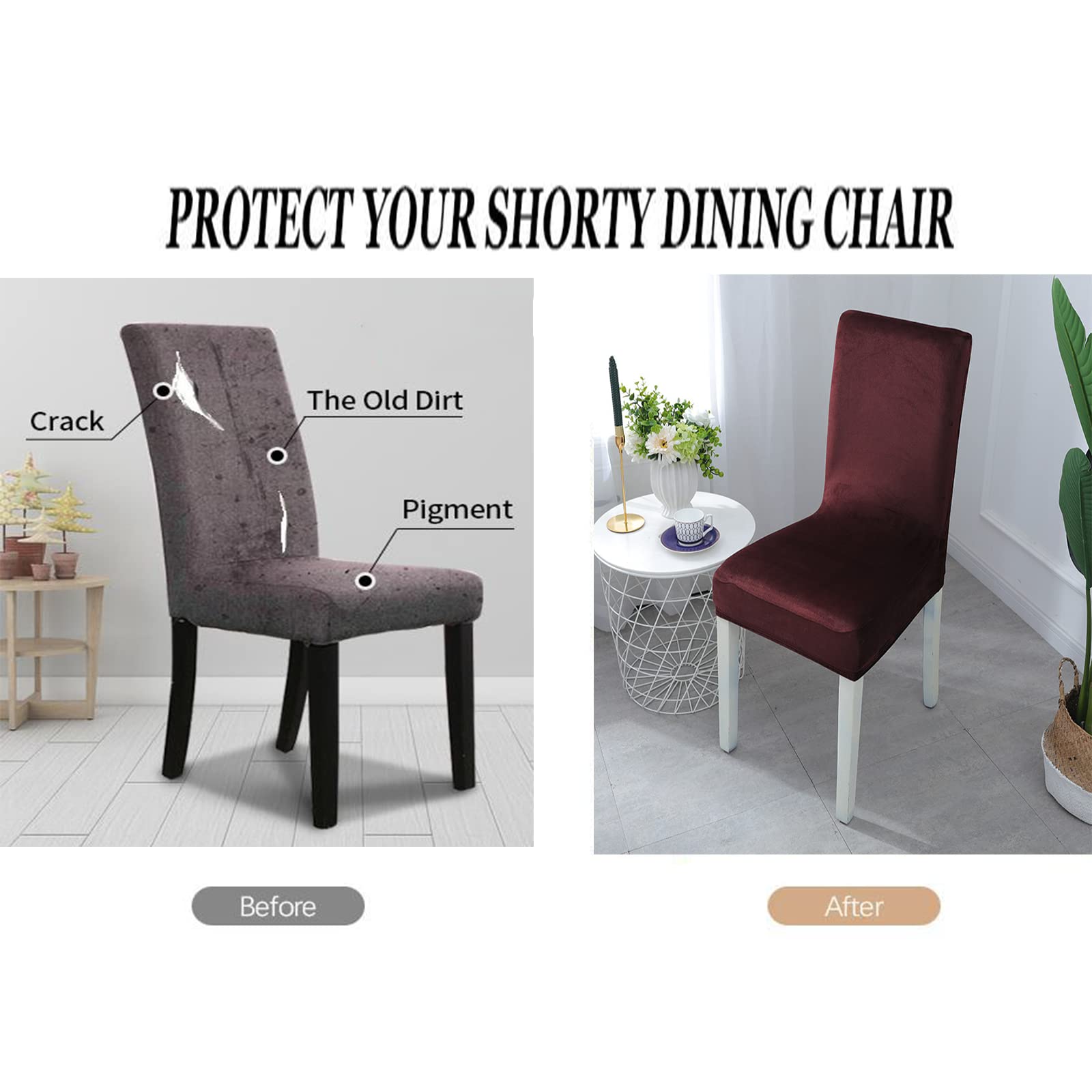 Velvet Stretch Dining Chair Covers - Washable Slipcovers for High Back Chairs - Elegant Dark Brown Seat Protectors for Dining Room, Wedding, Banquet & Home Decor (Set of 2)