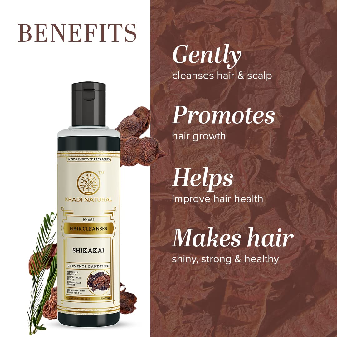 Khadi Natural Shikakai Shampoo - 210ml | Ayurvedic Hair Cleanser for All Hair Types | Nourishing & Strengthening Shampoo with Herbal Ingredients | Perfect for Daily Hair Care & Scalp Health