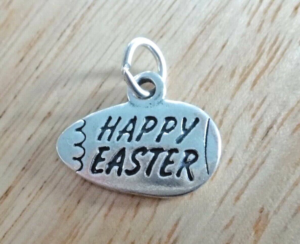 14x18mm Sterling Silver Happy Easter Egg Charm for Jewelry Making - DIY Craft Pendant for Necklaces, Bracelets & Easter Gifts