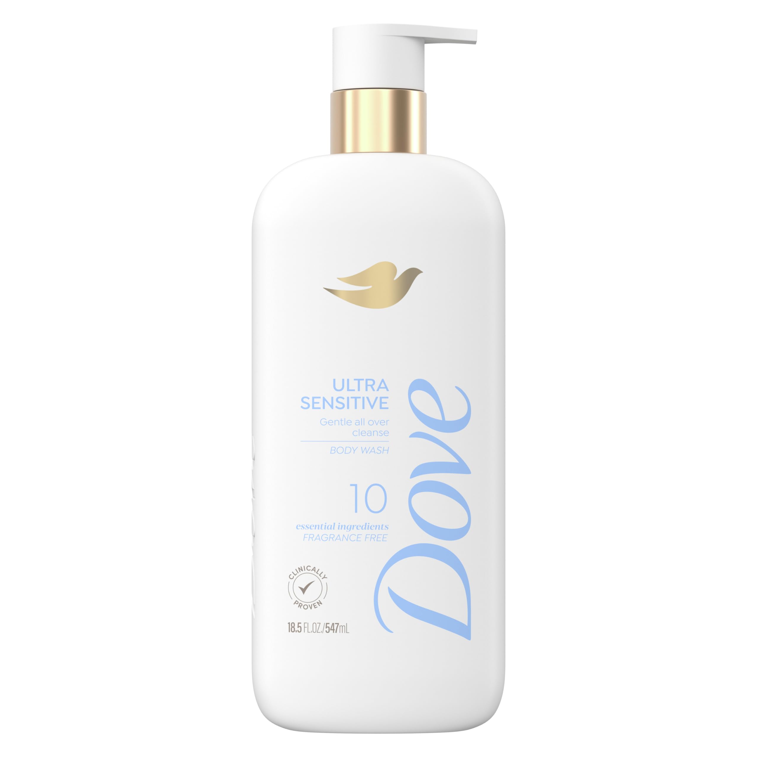 Dove Sensitive Skin Body Wash Hypoallergenic Fragrance-Free 30.6oz & 18.5oz Bundle for Ultra Sensitive Skin - Gentle Daily Shower & Bath Cleanser for Dry, Irritated Skin Relief