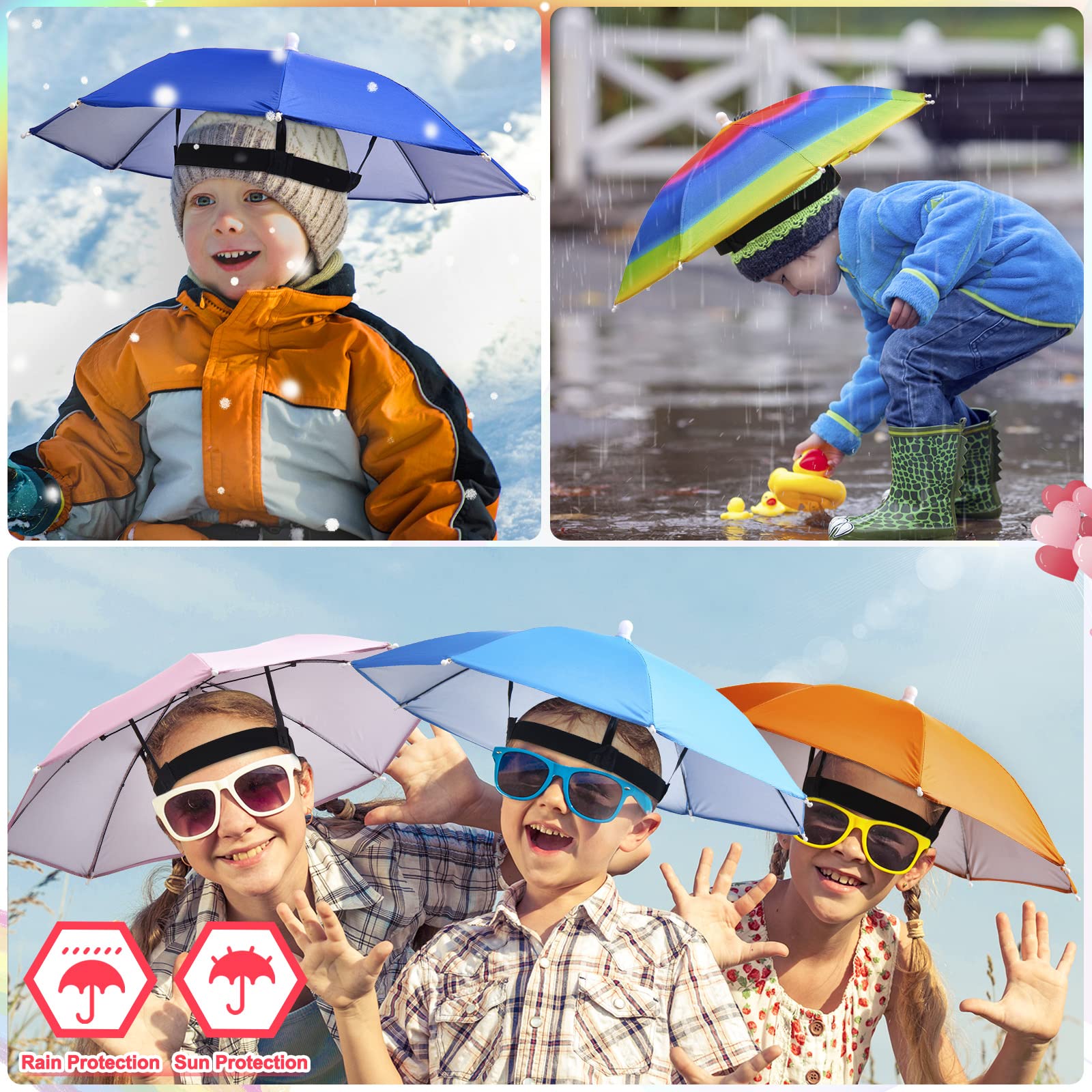 Reginary 20 Pack Hands-Free Umbrella Hats with Elastic Band - Adjustable 20 Inch Rain & Sun Protection for Adults, Kids, Women & Men - Perfect for Beach, Fishing, Outdoor Parties & Festivals