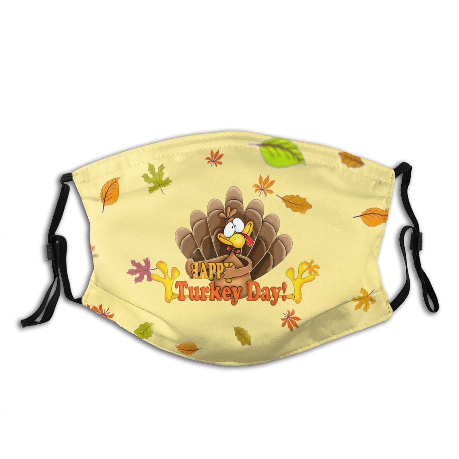 Happy Thanksgiving Turkey Face Masks - Washable & Reusable with Filters for Women & Men - Holiday Party & Family Gatherings