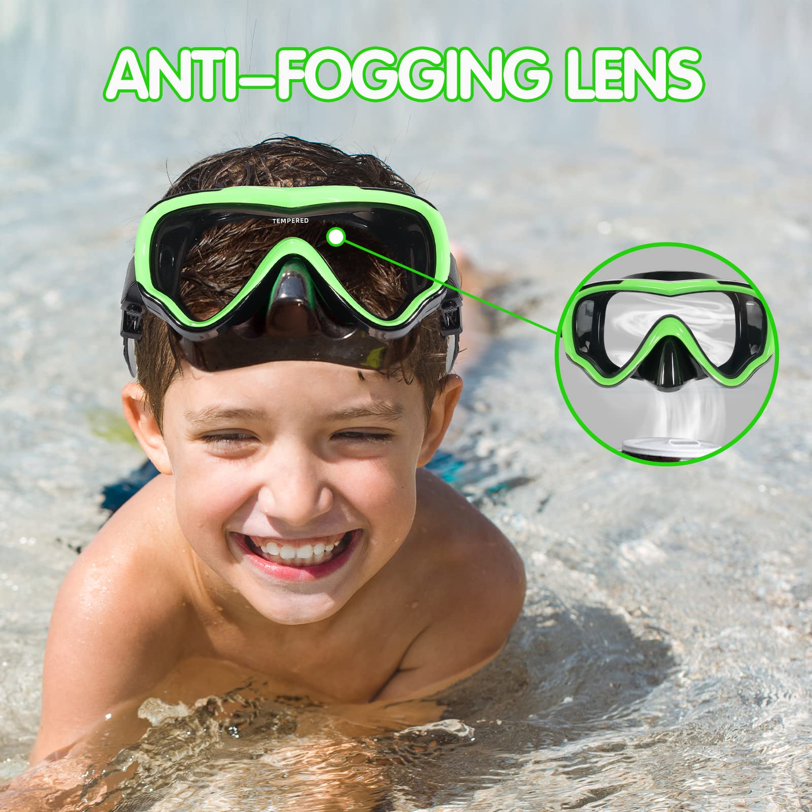 Keary Kids Swim Goggles with Nose Cover - Anti-Fog Swimming Mask for Boys & Girls Ages 5-15 - UV Protection Pool & Beach Swim Glasses for Safe Water Activities