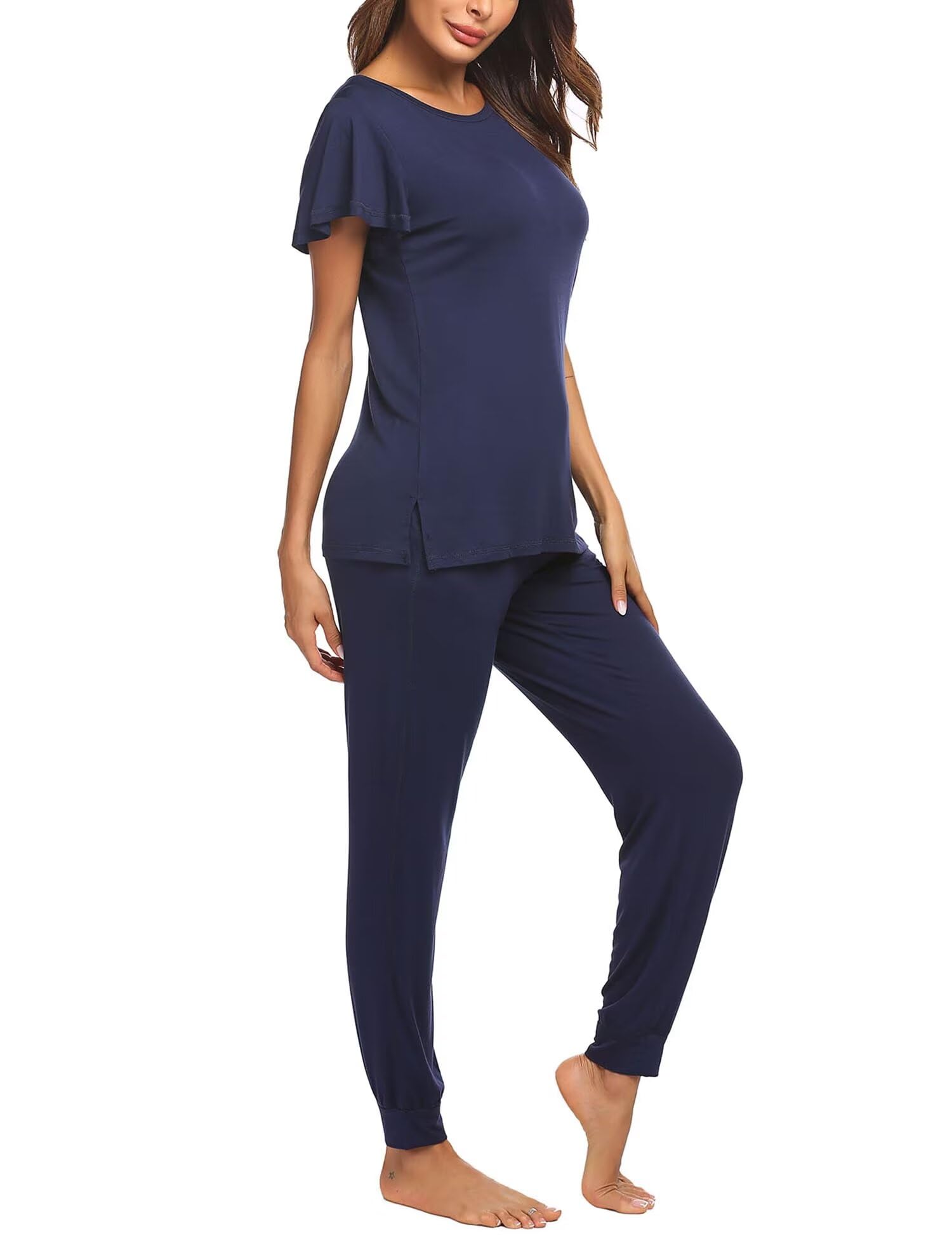 Ekouaer Women's Pajama Sets - Soft Short Sleeve Sleepwear & Long Pants Lounge Set with Pockets - Comfy Sleep & Jogger PJs for Nightwear, Lounging & Travel