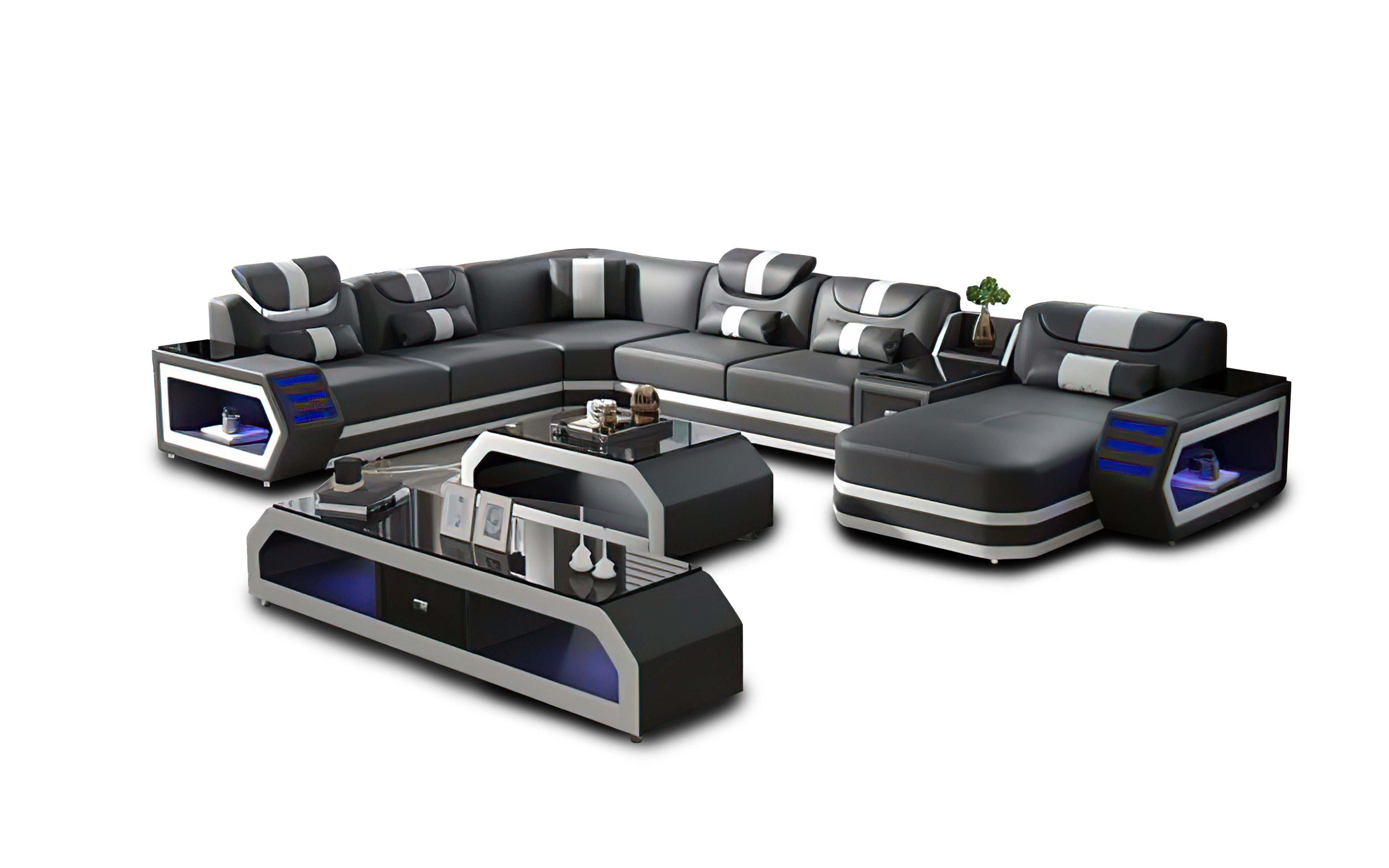 Modern Leather Sectional Sofa with Built-in LED Lighting - Stylish and Comfortable for Living Room, Lounge, or Home Theater