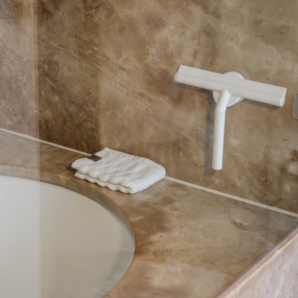 ZONE DENMARK Shower Wiper Squeegee with 3M Holder - White Bathroom Cleaning Tool for Glass, Tiles & Mirrors - Perfect for Shower Doors, Windows and Kitchen Surfaces