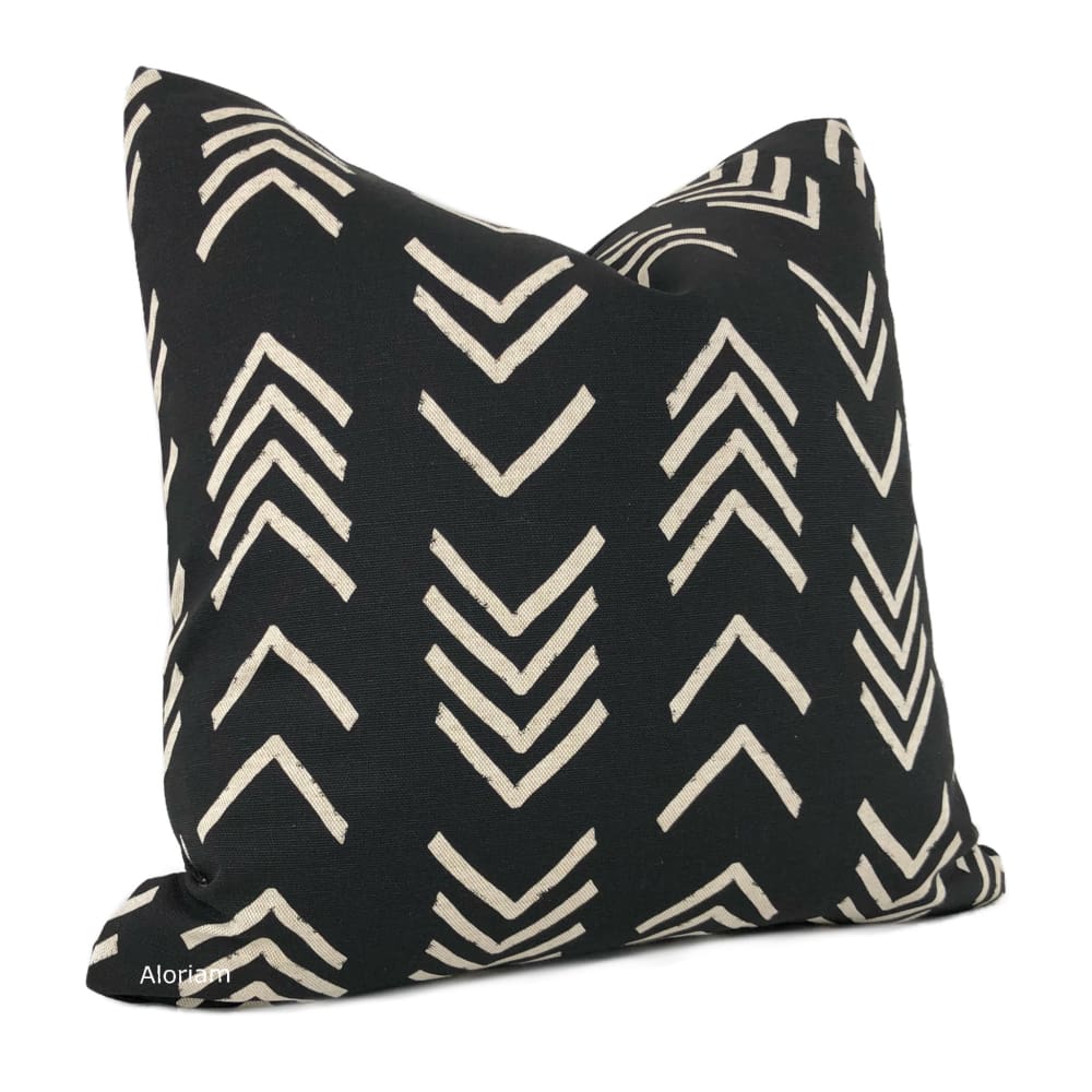 Aswan II Black Beige Tribal Arrow Print Pillow Cover - Bohemian Home Decor for Living Room, Bedroom, or Outdoor Patio
