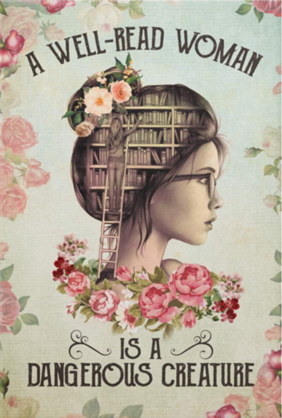 Girl Reading Books Poster - A Well-Read Woman is A Dangerous Creature Canvas Wall Art - Perfect for Book Lovers, Home Decor, Birthday Gifts & Bookworm Gifts - Ideal for Living Room, Bedroom, Study or Library Decor