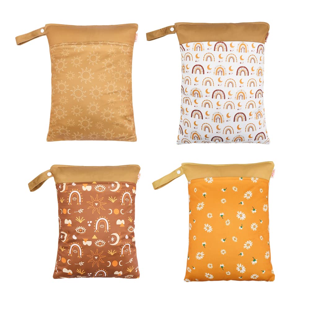 4-Pack Reusable Wet Dry Bags for Baby Cloth Diapers - Waterproof Washable Storage Pouches for Stroller, Diaper Bag, Travel & Gym - Perfect for Daycare, Swimming & Outdoor Activities (Orange)