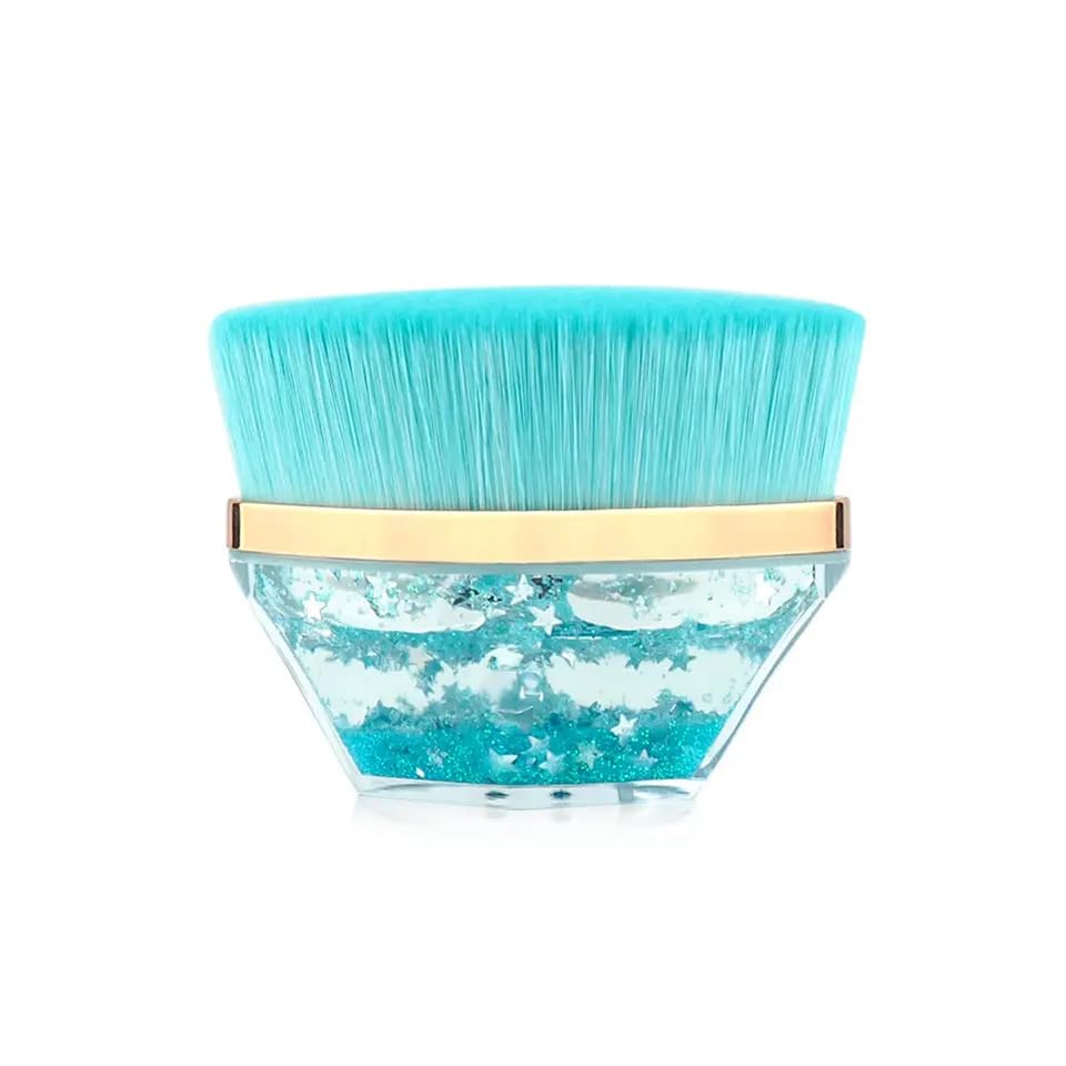 Dadswell Liquid Makeup Foundation Brush - Professional Flat Top Kabuki Brush for Flawless Blending of Liquid, Cream & Powder | Hexagon Handle Design with Travel Case | Perfect for Everyday Makeup & On-The-Go Touchups (Blue)