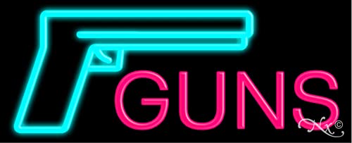 Guns Neon Sign - Handcrafted Glass Art Made in USA - Perfect for Man Cave, Bar, and Home Decor