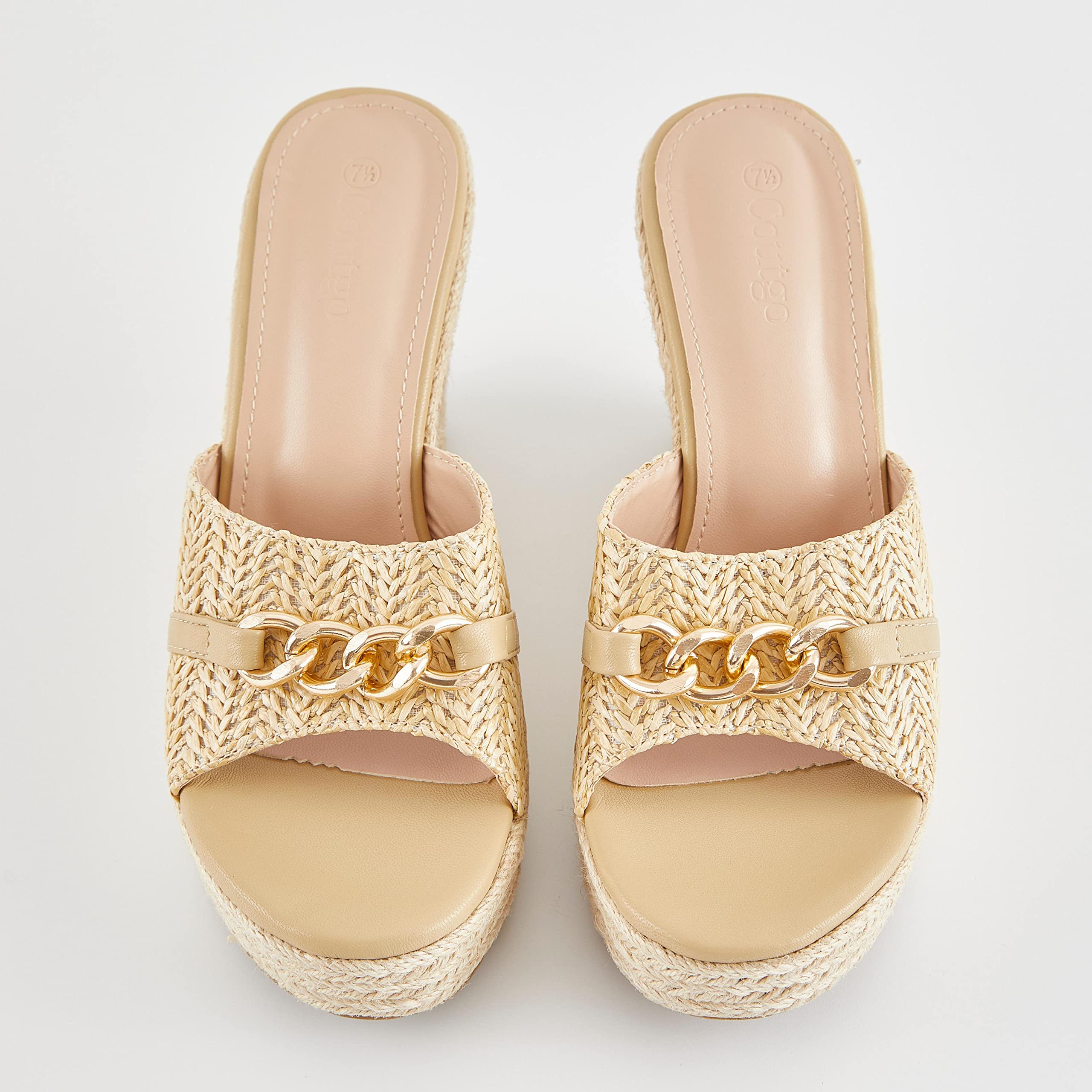 Coutgo Women's Wedge Sandals with Chain Detail - Slip On Platform Espadrille Heels for Summer Casual Wear | Perfect for Beach, Vacation, and Everyday Outfits