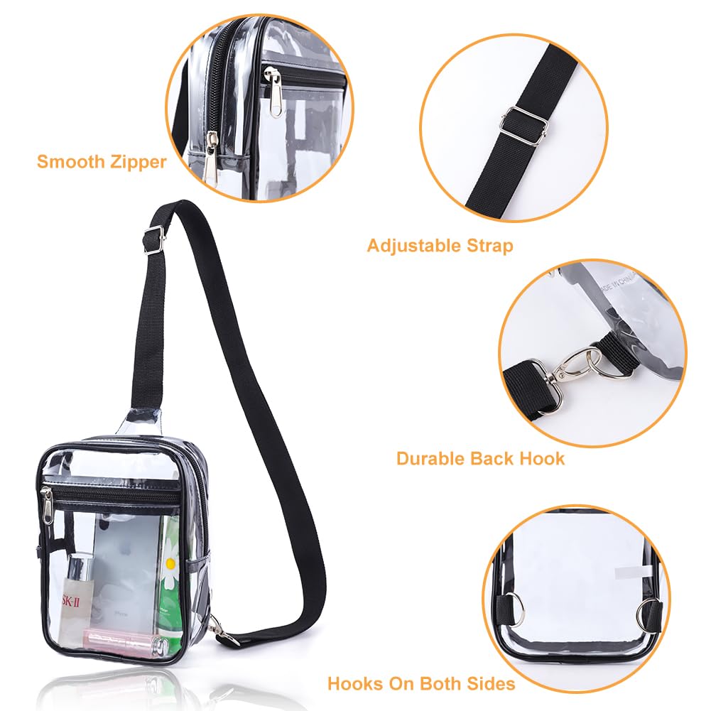 Small Clear Sling Bag for Women - Genuine Leather Crossbody Fanny Pack - Mini Chest Bag (Black) - Perfect for Travel, Concerts & Everyday Use