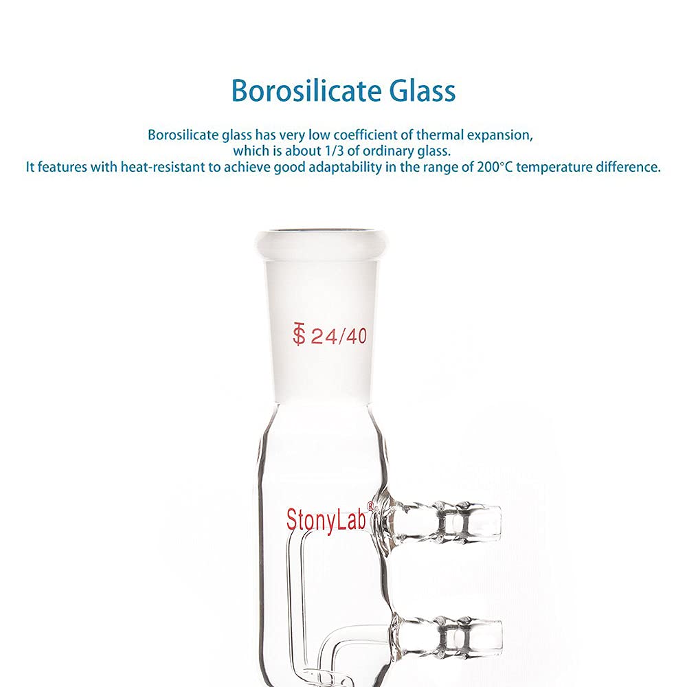 Stonylab Borosilicate Glass Coil Reflux Condenser with 24/40 Joints & Hose Connections - 245mm Dimroth Style for Chemistry Lab Distillation & Essential Oil Extraction