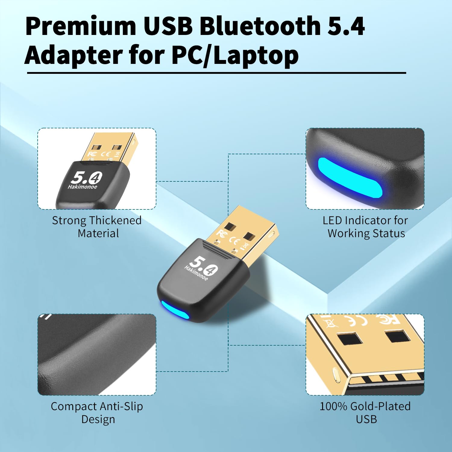 Upgraded Bluetooth 5.4 USB Adapter for PC & Laptop - Wireless Dongle Transmitter for Windows 11/10/8.1/7 - Compatible with Bluetooth Headphones, Speakers, Keyboard, Mouse & Printer - Plug & Play - Perfect for Home Office, Gaming & Streaming