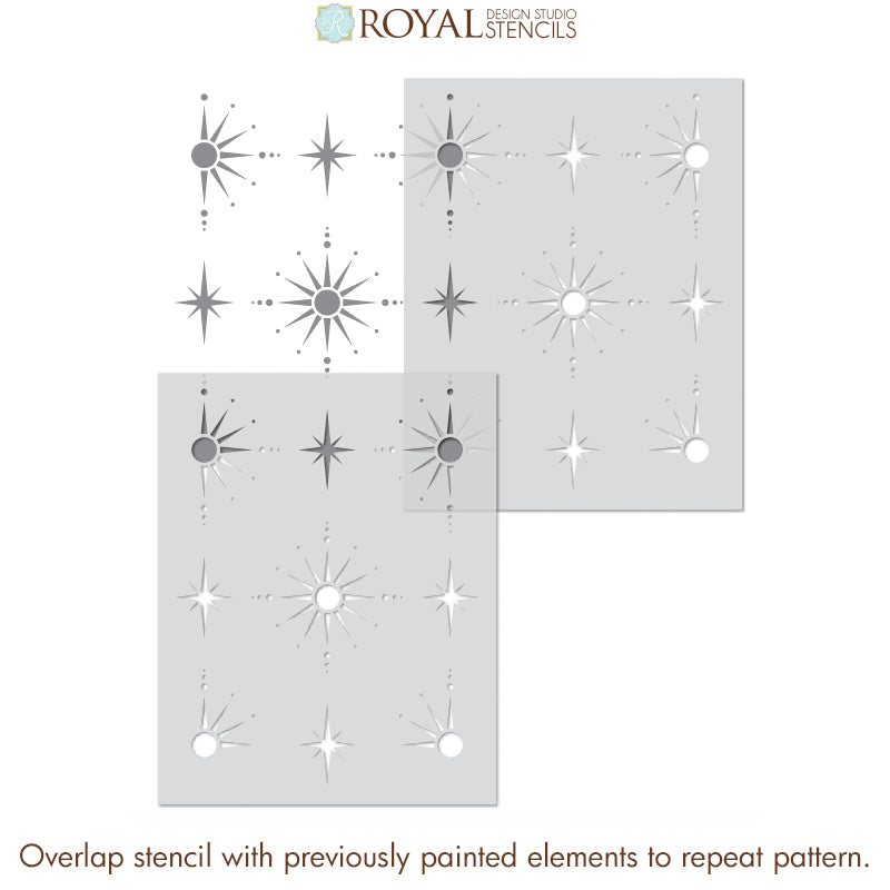 Starlight Allover Wall Stencil - Reusable DIY Painting Template for Home Decor, Nursery, Bedroom & Living Room - Perfect for Creating Stunning Celestial Patterns on Walls and Ceilings