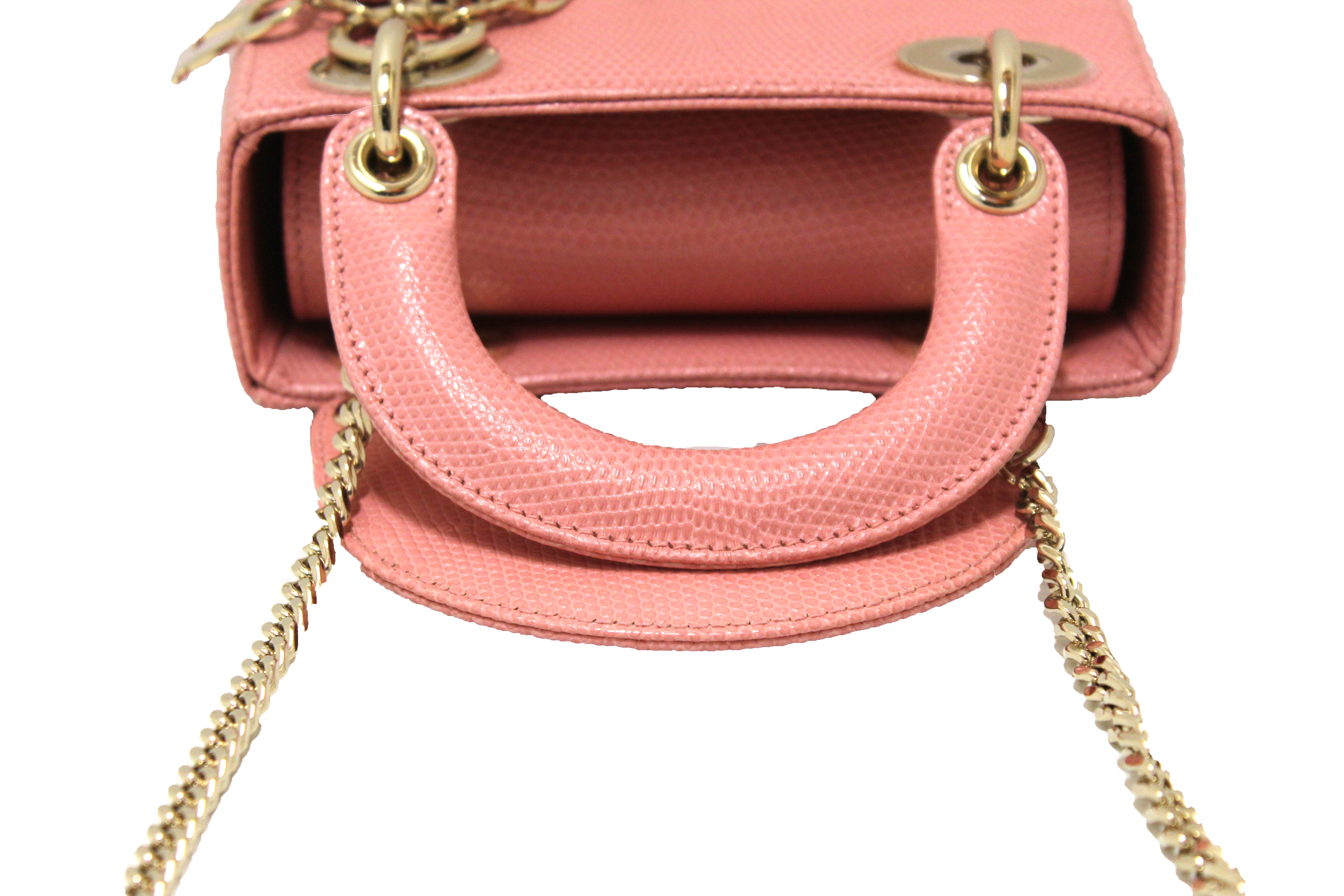 Authentic Christian Dior Pink Lizard Leather Mini Lady Dior Bag - Luxury Designer Handbag for Women, Perfect for Parties, Weddings & Special Occasions