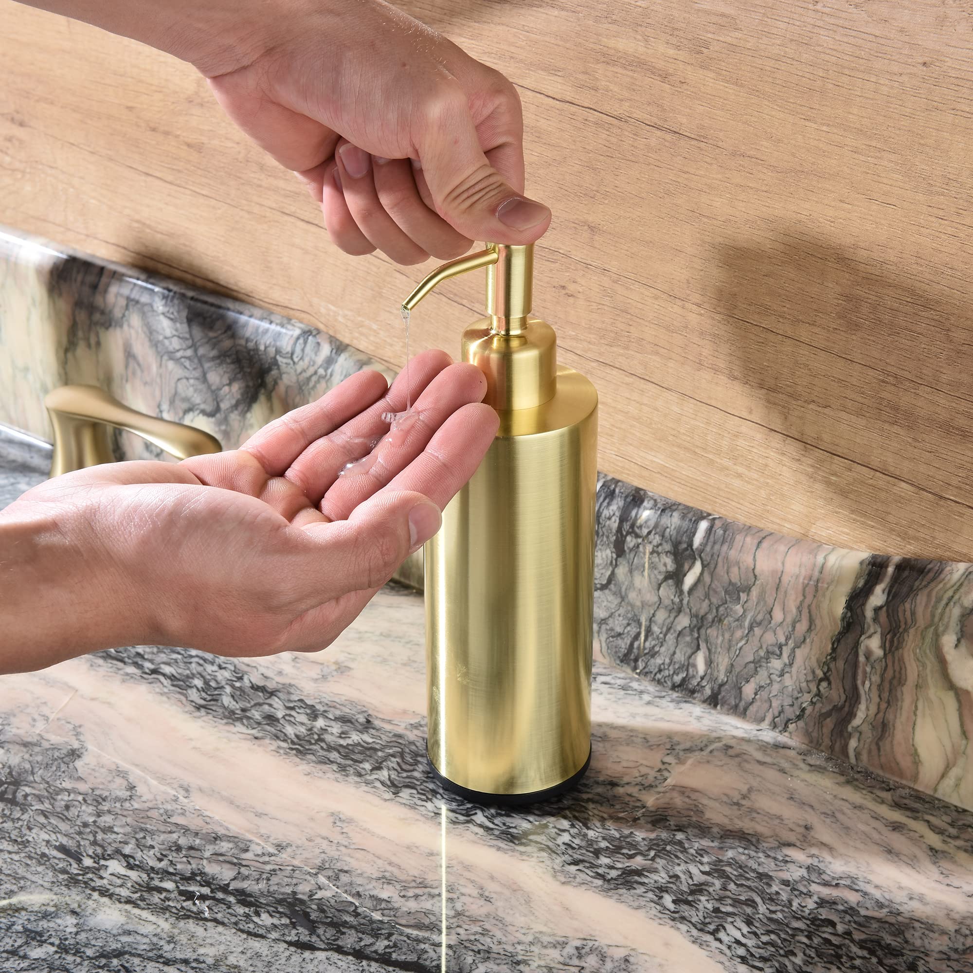 Premium Gold Stainless Steel Soap Dispenser for Kitchen & Bathroom - Elegant Hand Soap Dispenser for Sink Countertop, Dishwashing & Home Decor - TUTEW