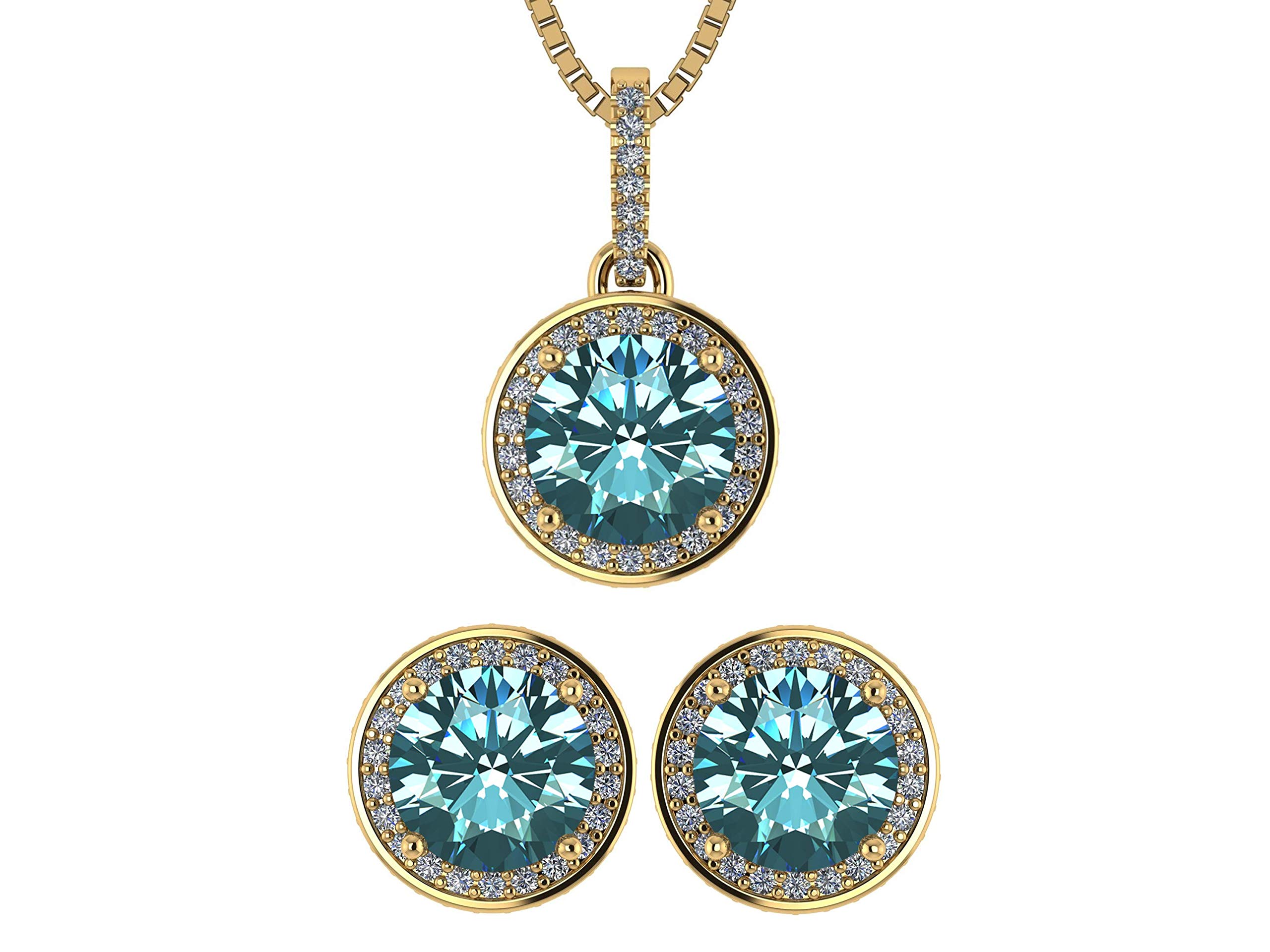 Central Diamond Round Halo Earrings & Necklace Set - 6.5mm Simulated Birthstones in 925 Sterling Silver, Hypoallergenic Jewelry for Women - Perfect for Birthdays, Anniversaries & Special Occasions