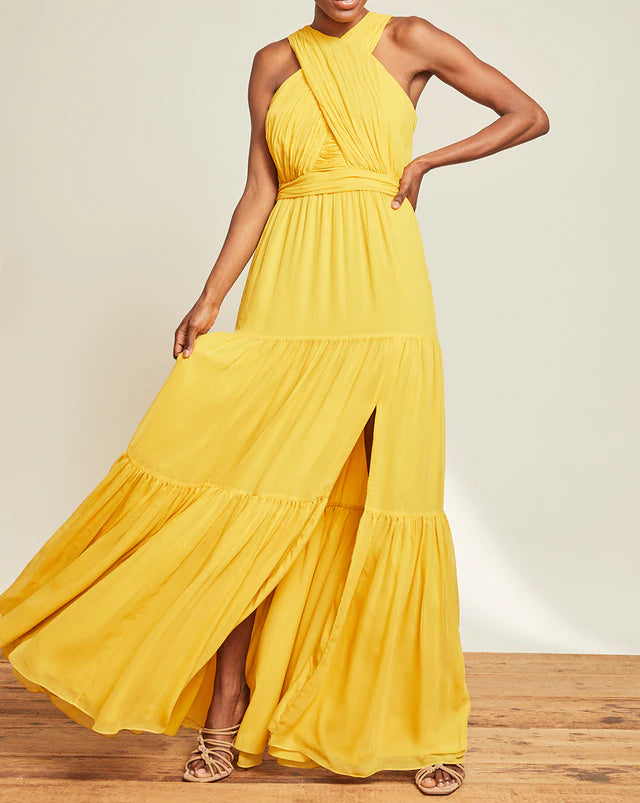 Florencia Silk Dress in Canary Yellow - Elegant & Comfortable Summer Dress for Women | Perfect for Weddings, Parties & Special Occasions