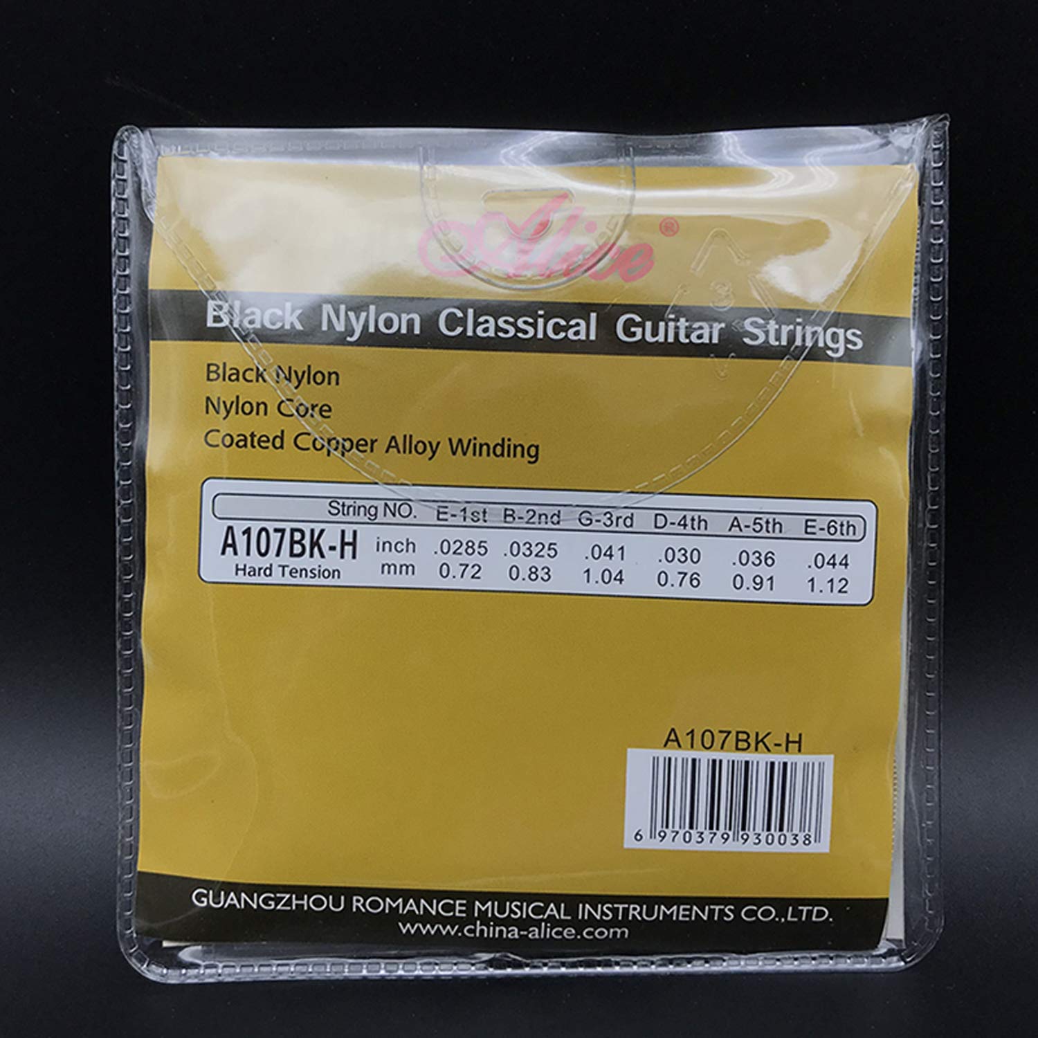 3 Sets Alice A107BK-H Black Nylon Gold Plated Guitar Strings - Classical Hard Tension (.0285-.044) for Acoustic Guitar - Perfect for Performances & Practice Sessions