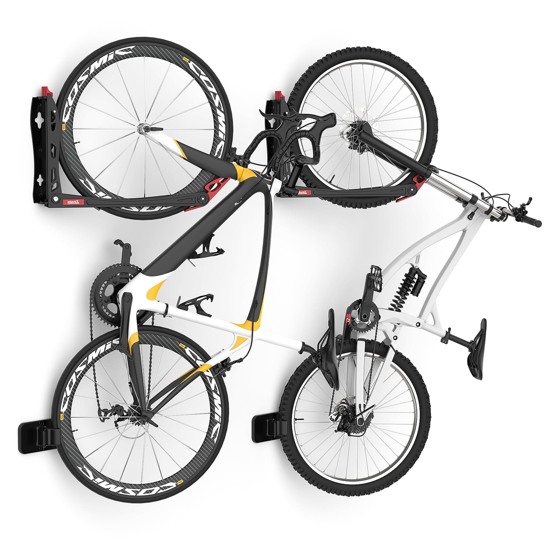 TORACK BIKEPAL Space Saving Wall Mounted Swivel Bike Racks - Vertical Bike Wall Hangers for Garage, Home & Apartment Storage (2 Pack) - Perfect for Indoor Cycling Equipment Organization & Small Space Solutions