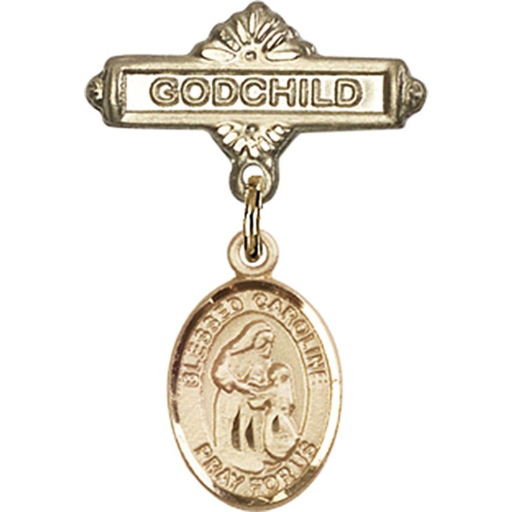 Gold Filled Baby Badge Pin - 1 X 5/8 Inch Blessed Caroline Gerhardinger Charm & Godchild Gift for Christening, Baptism, and Baby Shower - Perfect for Newborn Keepsake and Religious Ceremonies