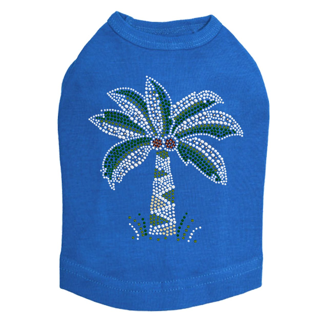 Sparkling Rhinestone Dog Tank Top with Coconut Tree Design - Trendy Pet Apparel for Summer Outings & Beach Adventures