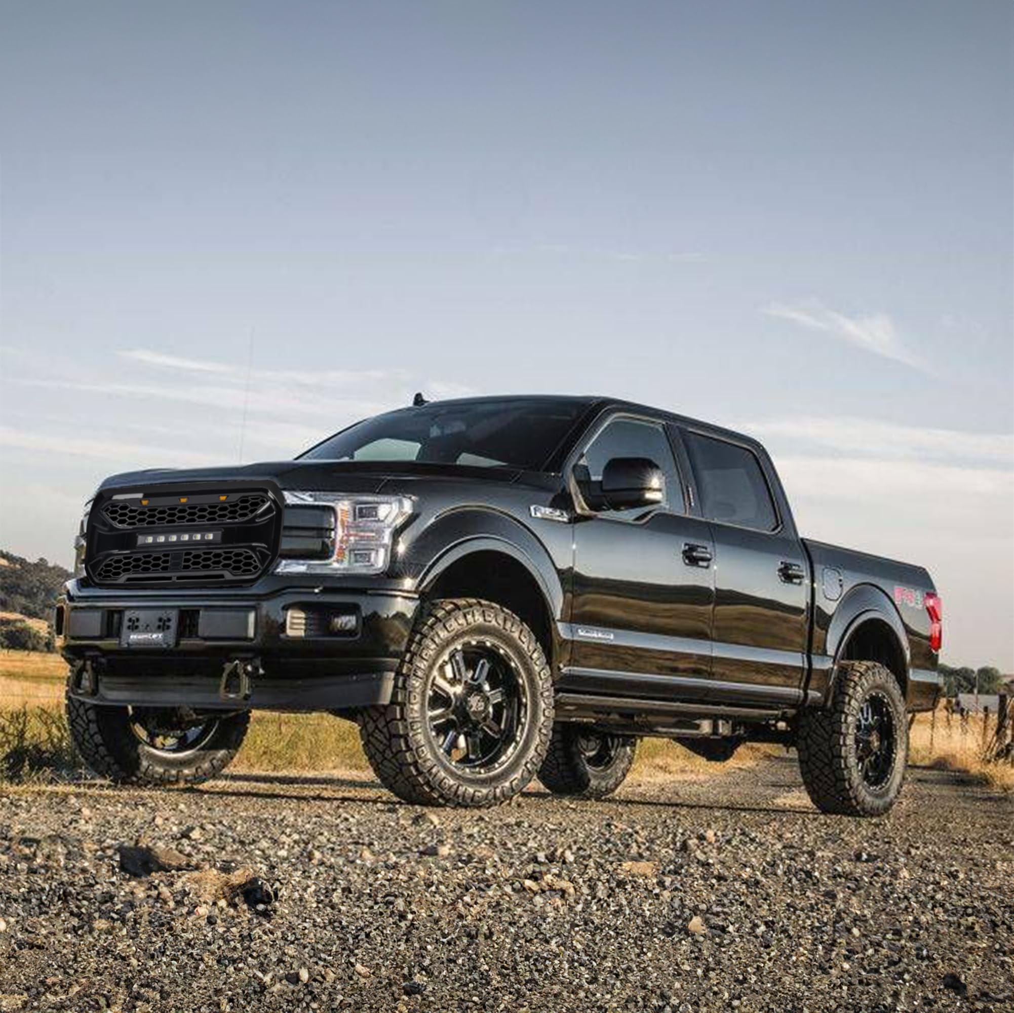 2021-2023 Ford F150 Aggressive Style Front Armor Grille with Off-Road LED Lights - Glossy Black | Heavy-Duty Protection & Enhanced Style for Off-Roading & Truck Customization