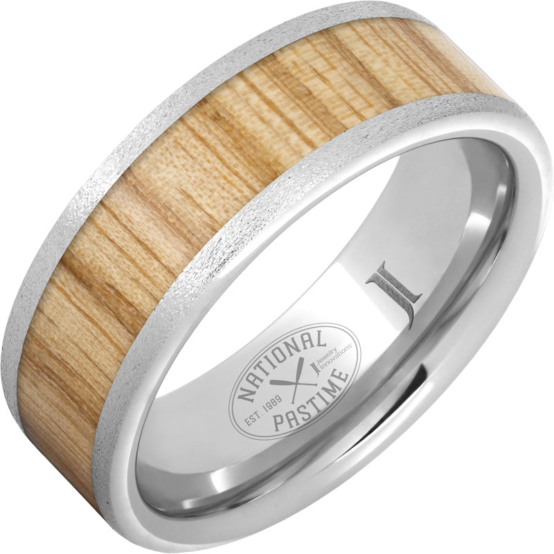 National Pastime Collection™ Serinium® Ring with White Ash Vintage Baseball Bat Wood Inlay & Stone Finish - Perfect Gift for Baseball Fans & Sports Enthusiasts