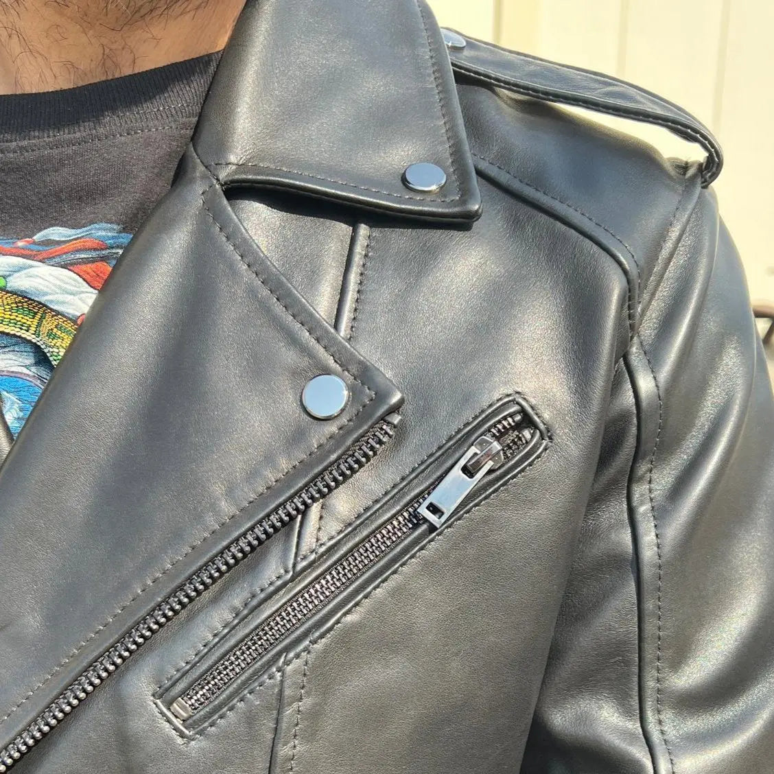 Men's Soft Lamb Leather Biker Jacket - Stylish Motorcycle Jacket for Riding & Casual Wear - Premium Genuine Leather Outerwear for Men