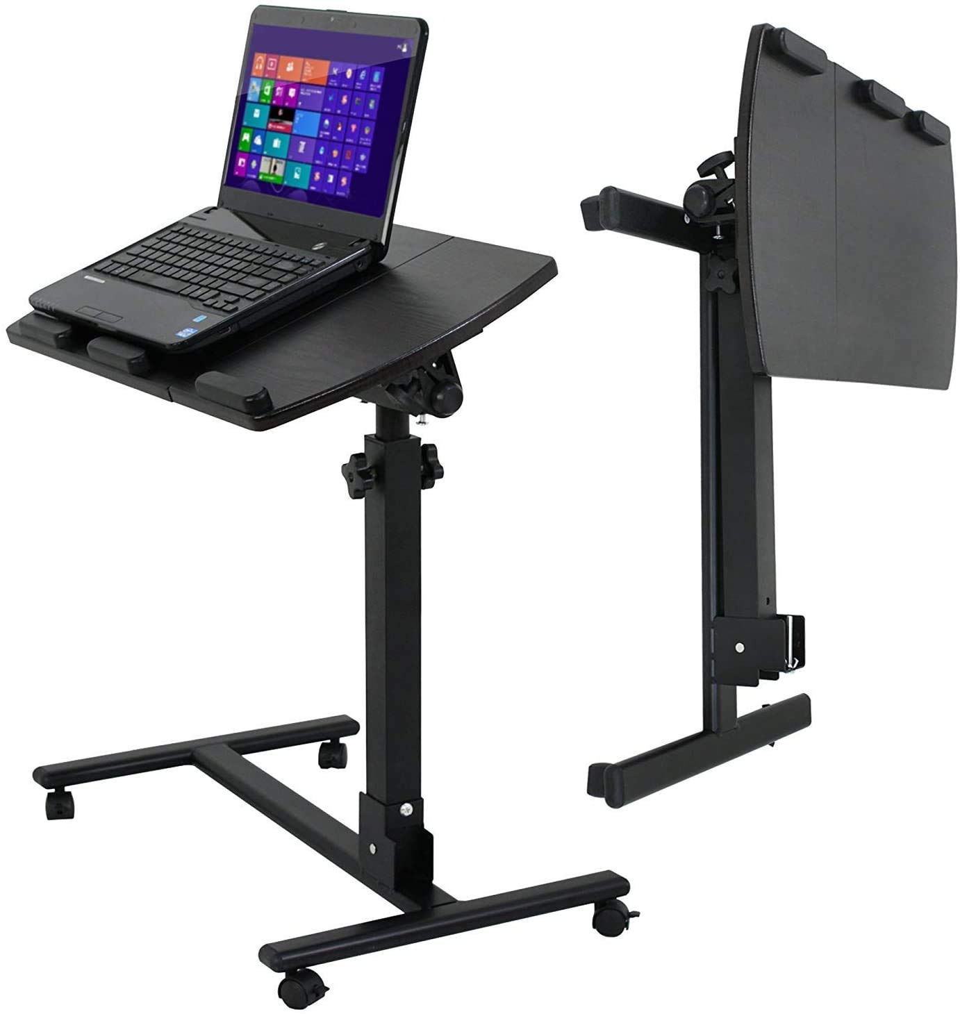 Adjustable Mobile Laptop Stand Overbed Table - Rolling Desk Cart with Sit-Stand Function for Home Office & Bedroom, Height Adjustable 24