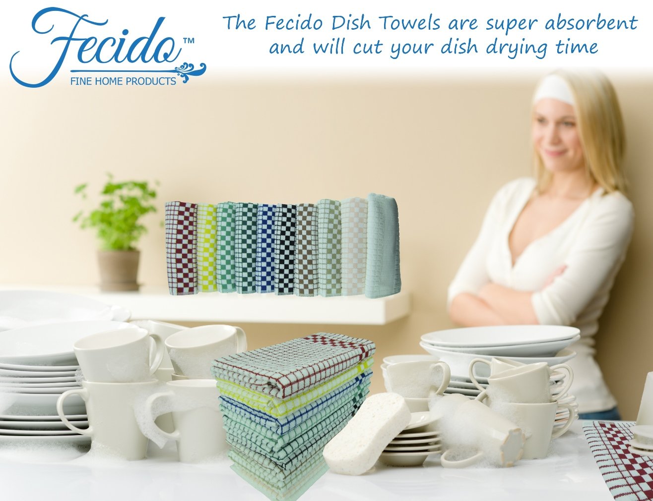 Fecido Classic Black Kitchen Dish Towels with Hanging Loop - Set of 4, Absorbent & Durable for Washing Dishes, Drying Hands & Kitchen Decor