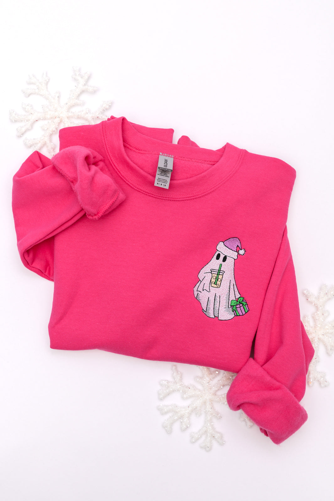 Bougie Santa Ghost Embroidered Sweatshirt - Christmas Holiday Funny Xmas Sweater for Women & Men - Perfect for Ugly Sweater Parties & Festive Gatherings